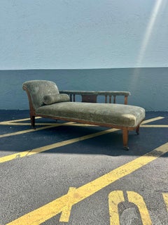 19th Century Edwardian Fainting Green Chaise Sofa Lounge on Castors
