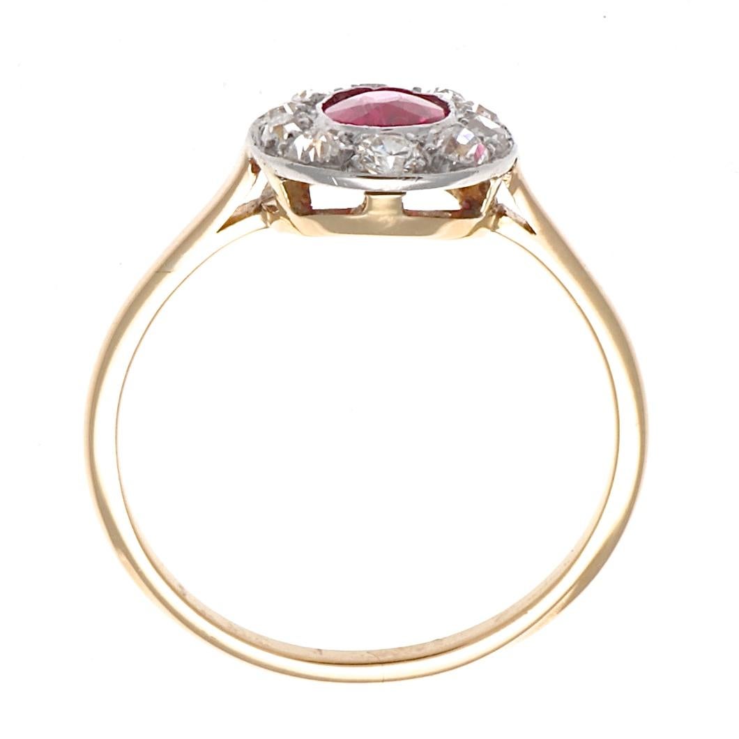 Oval Cut Edwardian Ruby Diamond Platinum Halo Ring