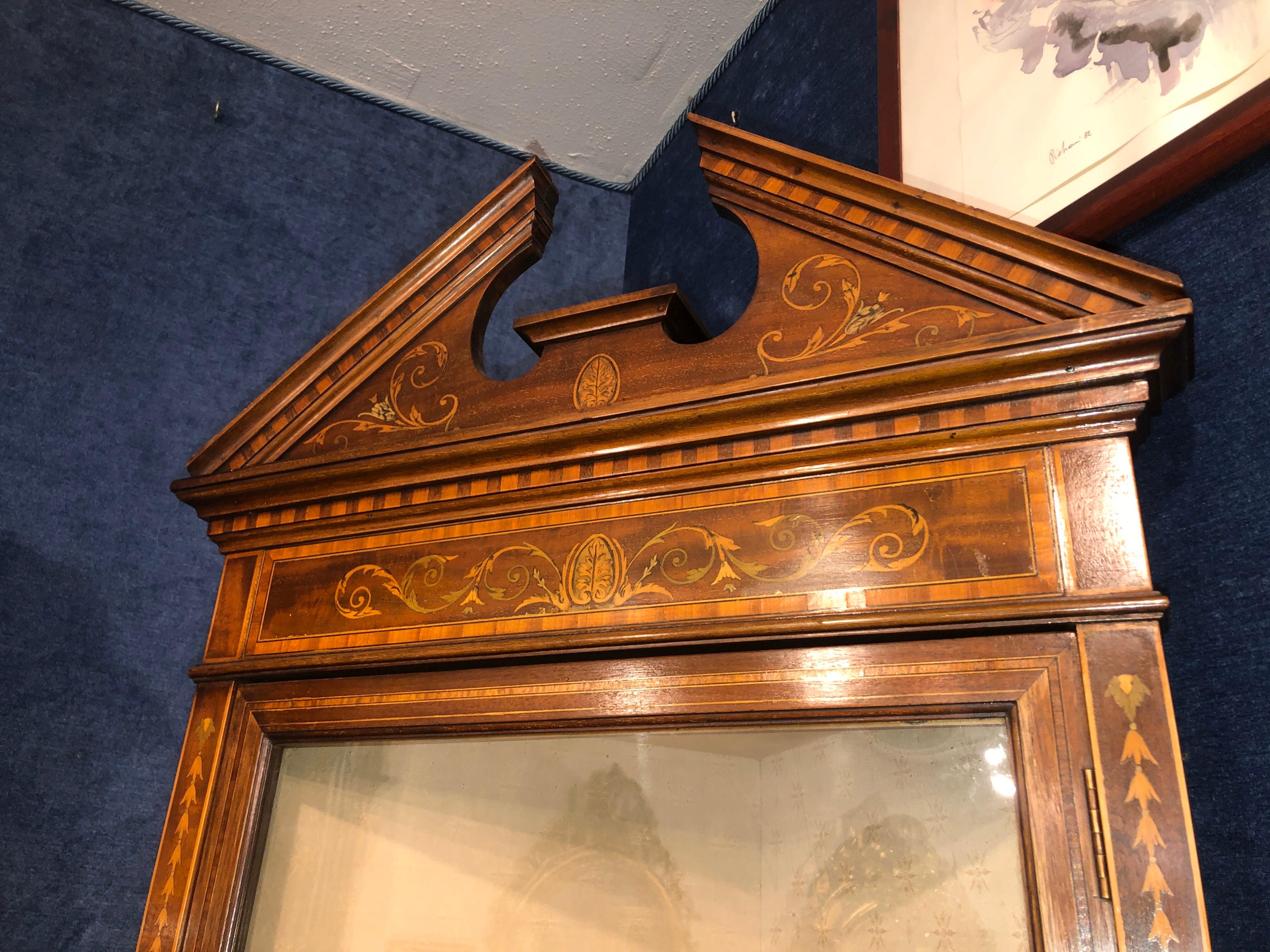 19th Century Edwardian Sheraton Rev Wood Mahogany Inlaid Corner Cupboards, 1890s 2