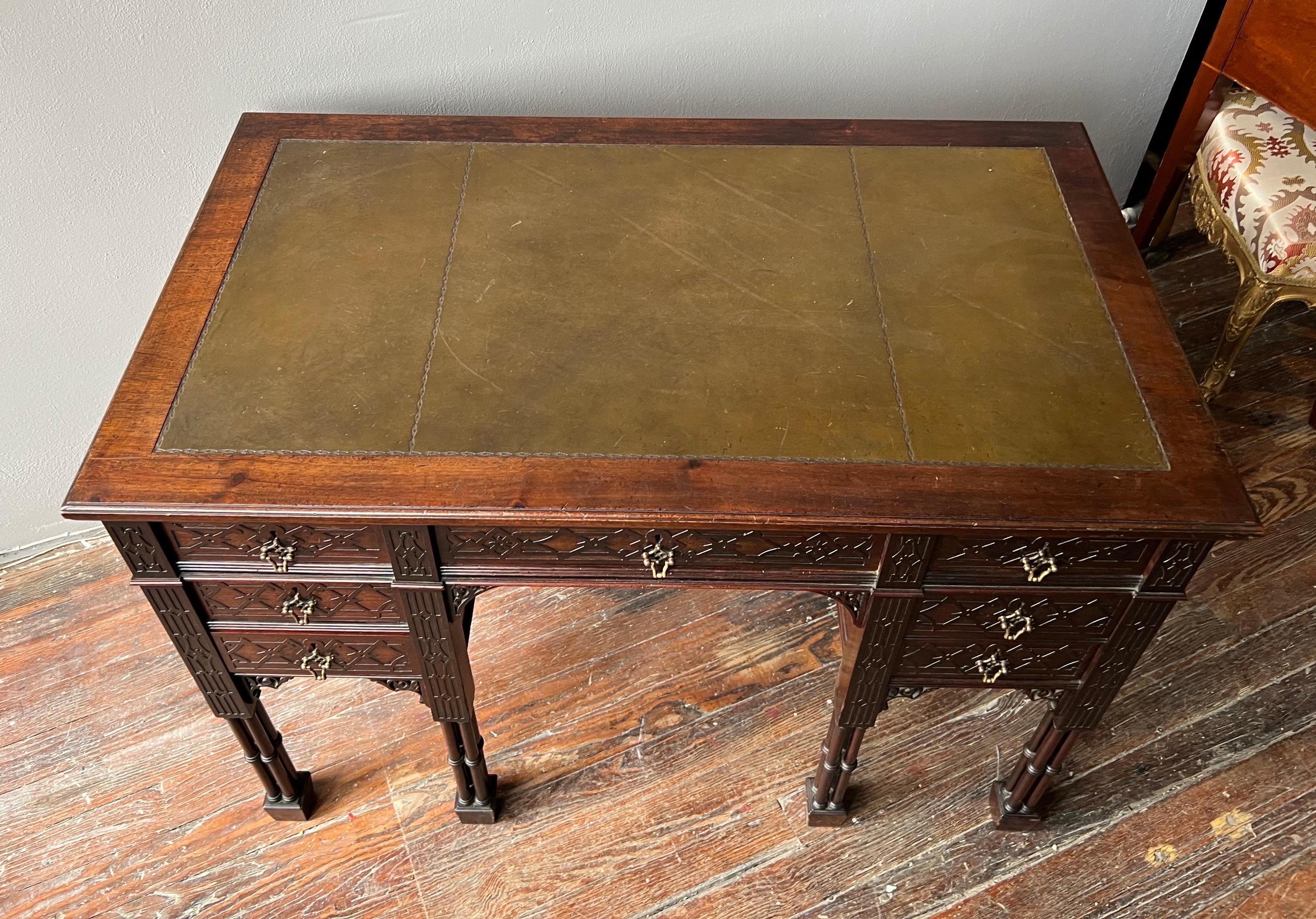 English 19th Century Edwards and Roberts Leather Top Desk with Faux Bamboo Legs For Sale