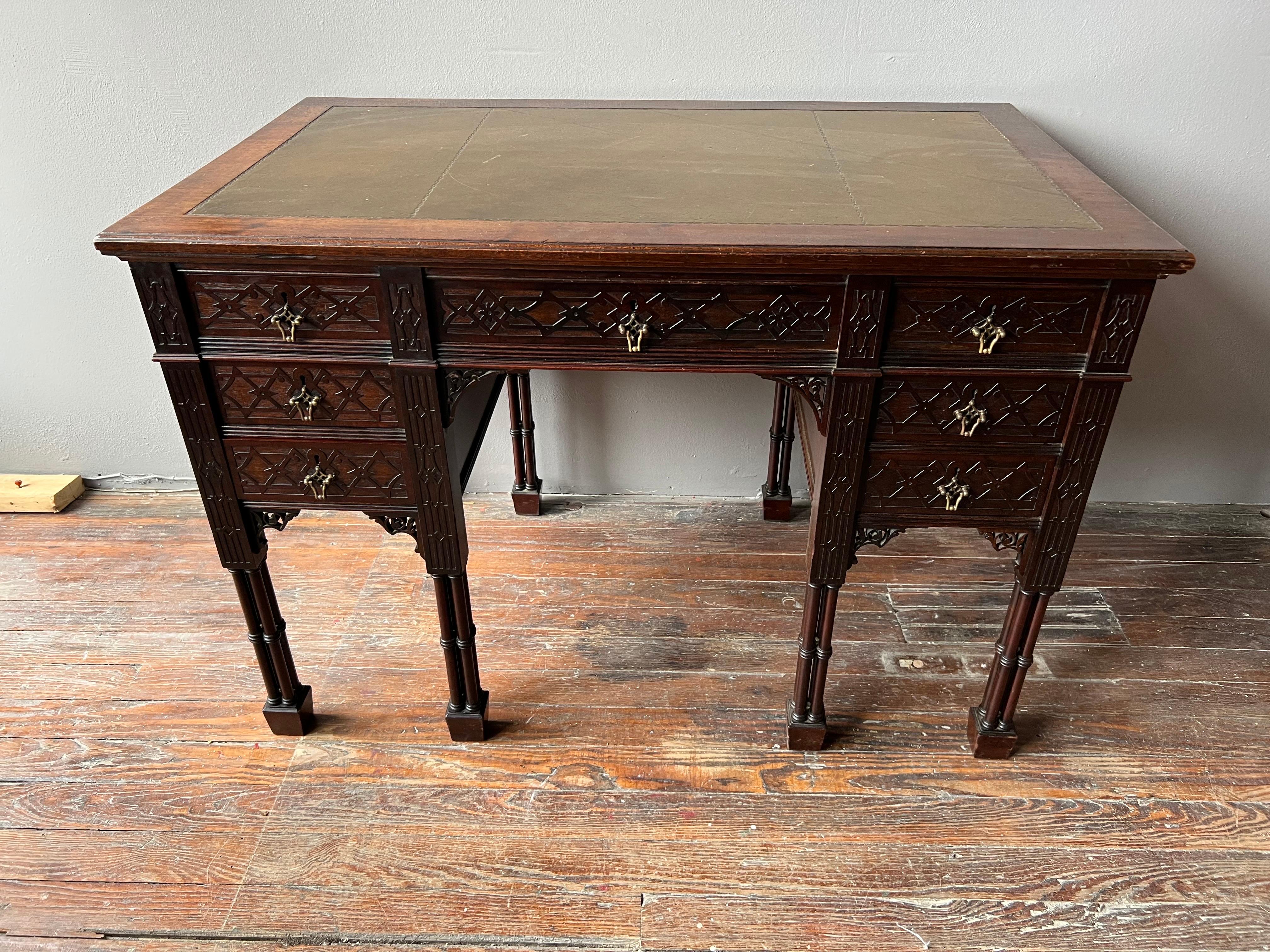 19th Century Edwards and Roberts Leather Top Desk with Faux Bamboo Legs For Sale 3