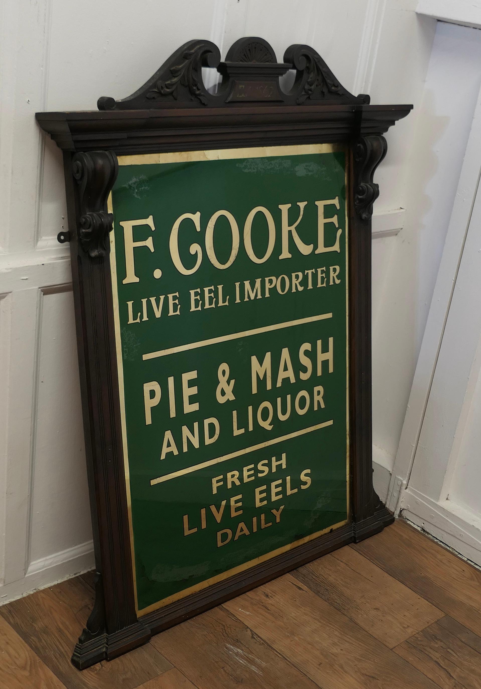 Arts and Crafts  19th Century Eel and Pie Shop Advertising Wall Mirror Sign   