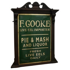 Antique 19th Century Eel and Pie Shop Advertising Wall Mirror Sign