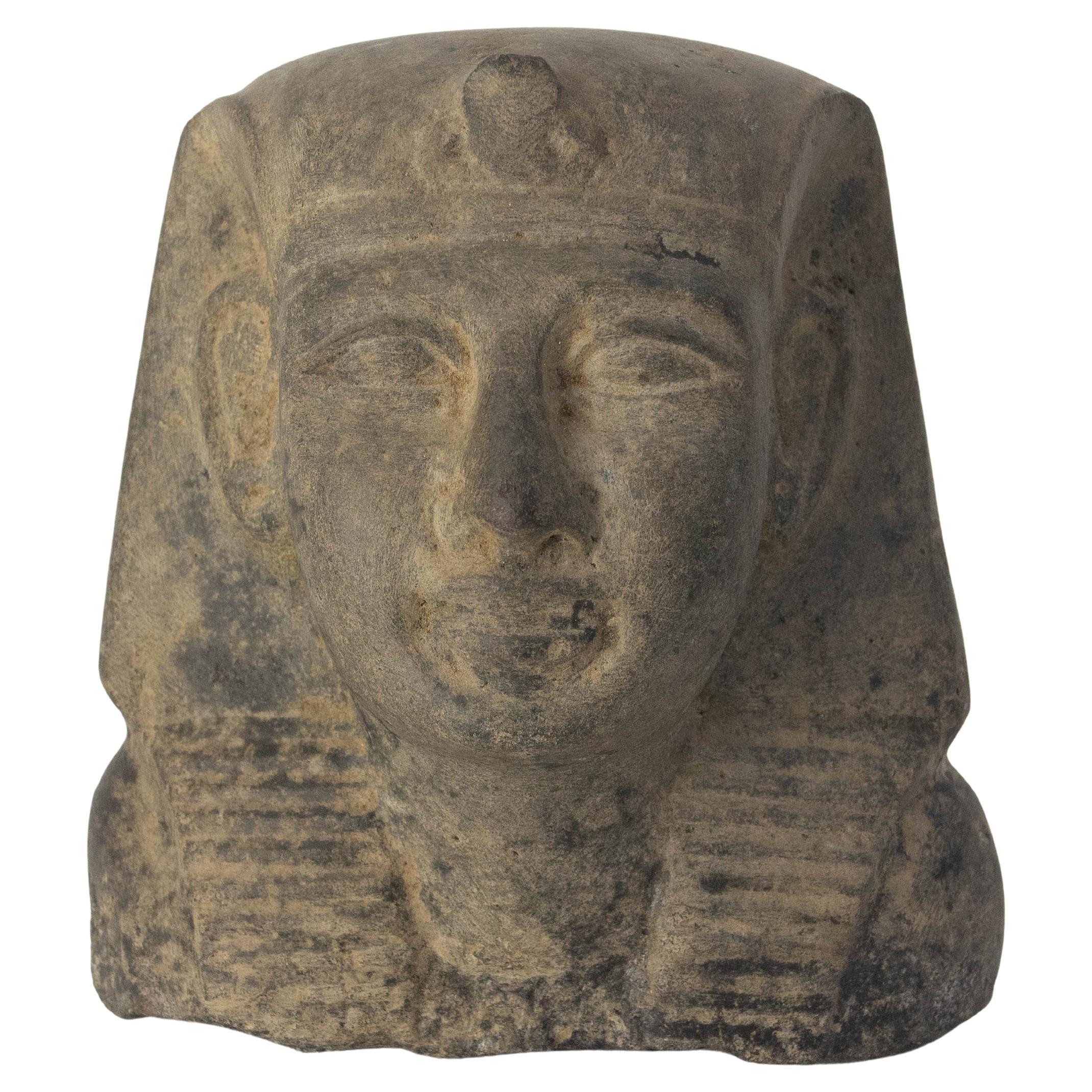 19th Century Egyptian Black Stone Pharaoh Bust Statue For Sale
