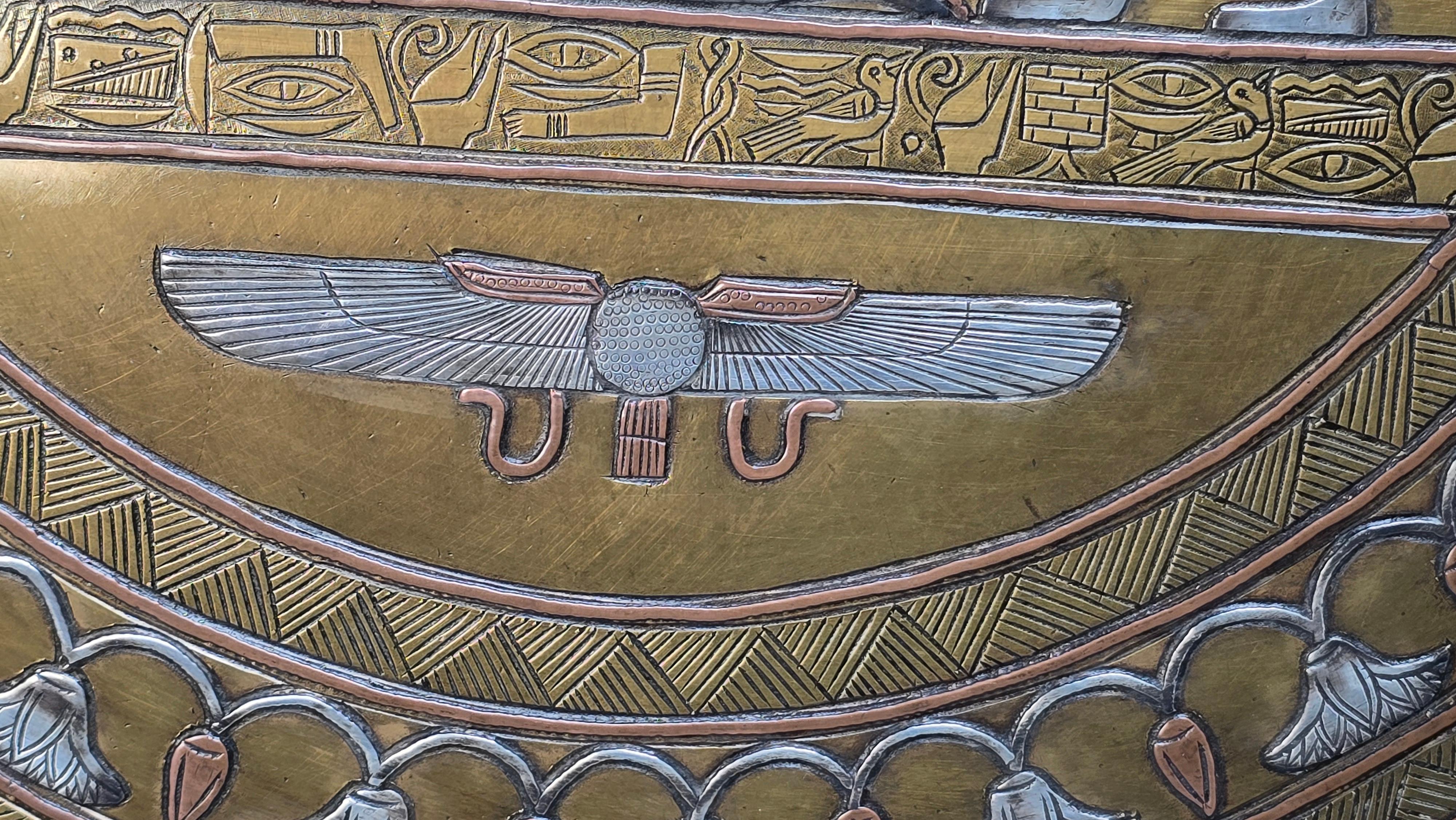 19th century Egyptian Grand Tour Cairo Ware silver inlay charger. For Sale 6