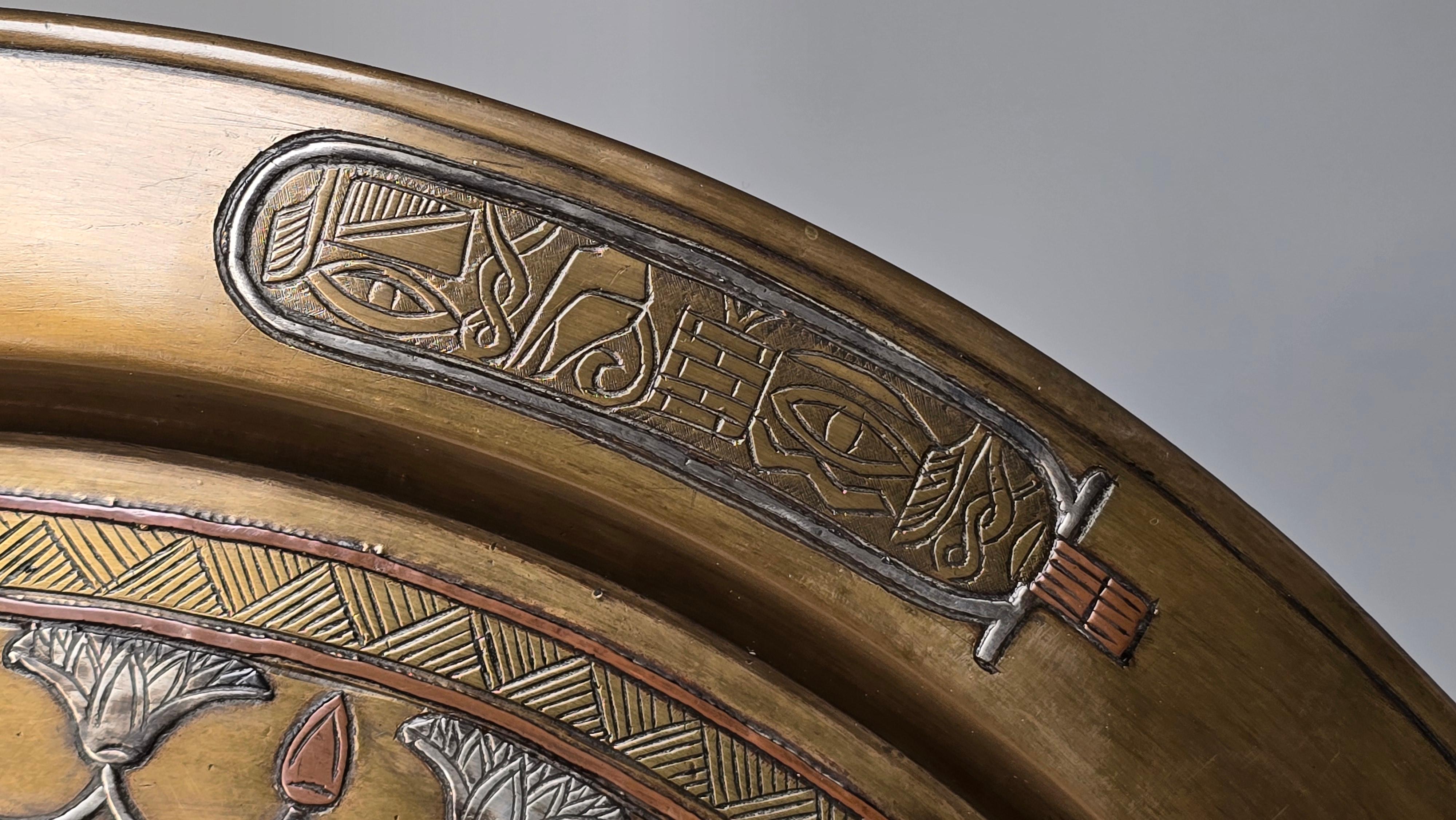 19th century Egyptian Grand Tour Cairo Ware silver inlay charger. For Sale 8