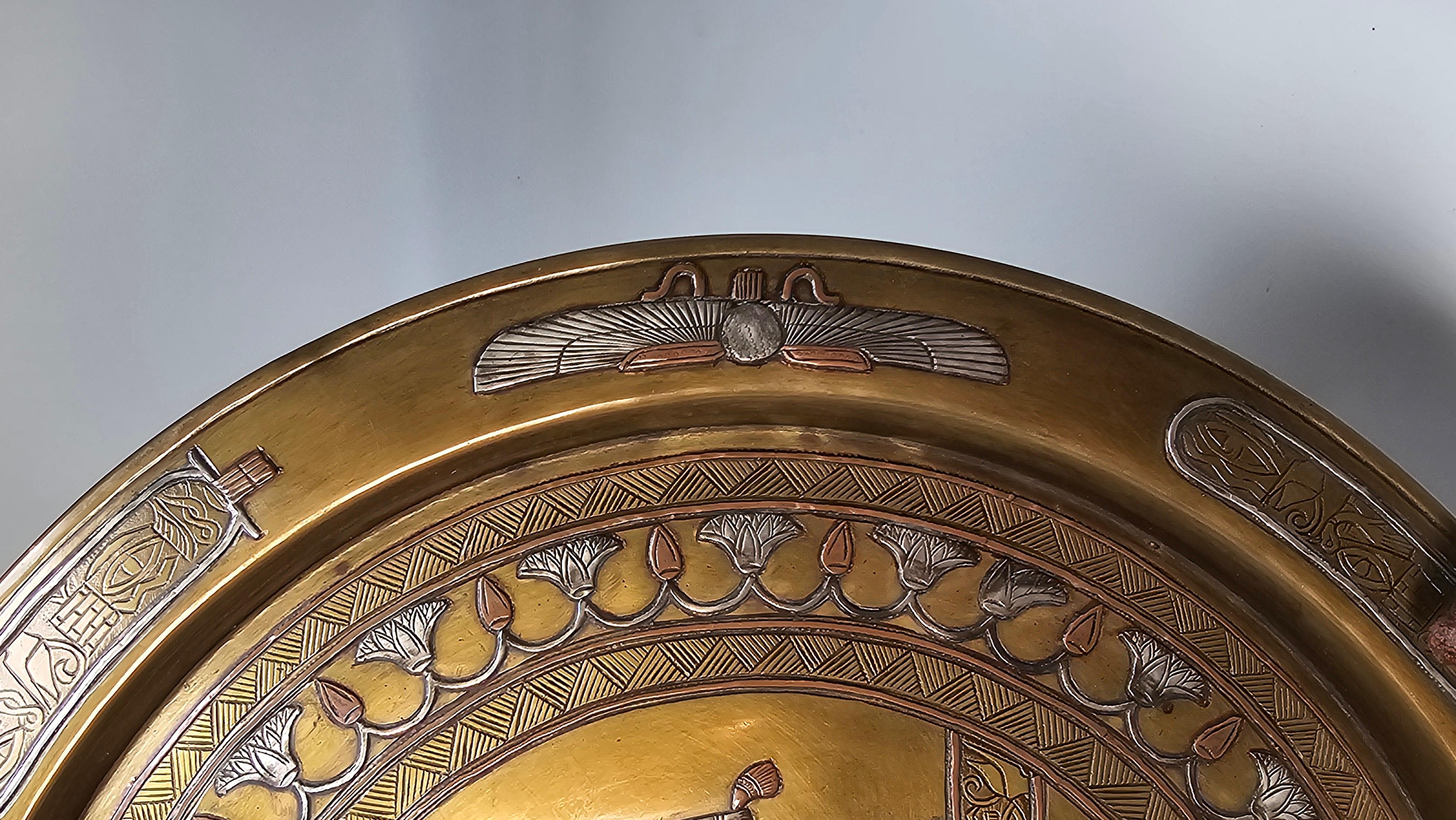 19th Century 19th century Egyptian Grand Tour Cairo Ware silver inlay charger. For Sale