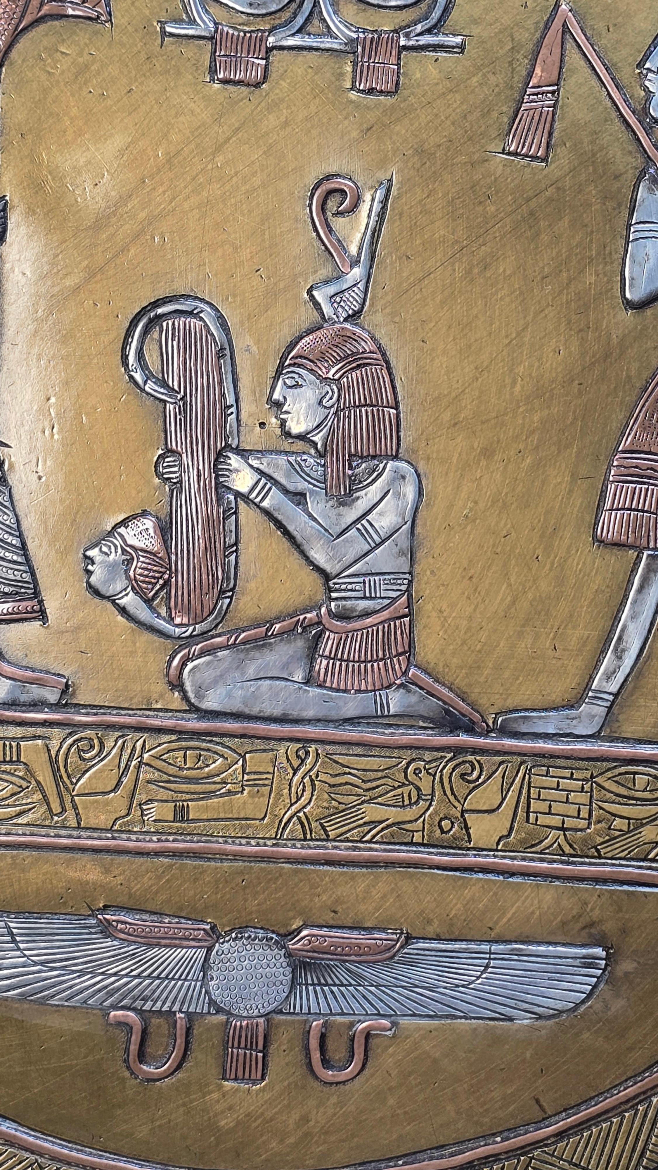 19th century Egyptian Grand Tour Cairo Ware silver inlay charger. For Sale 2