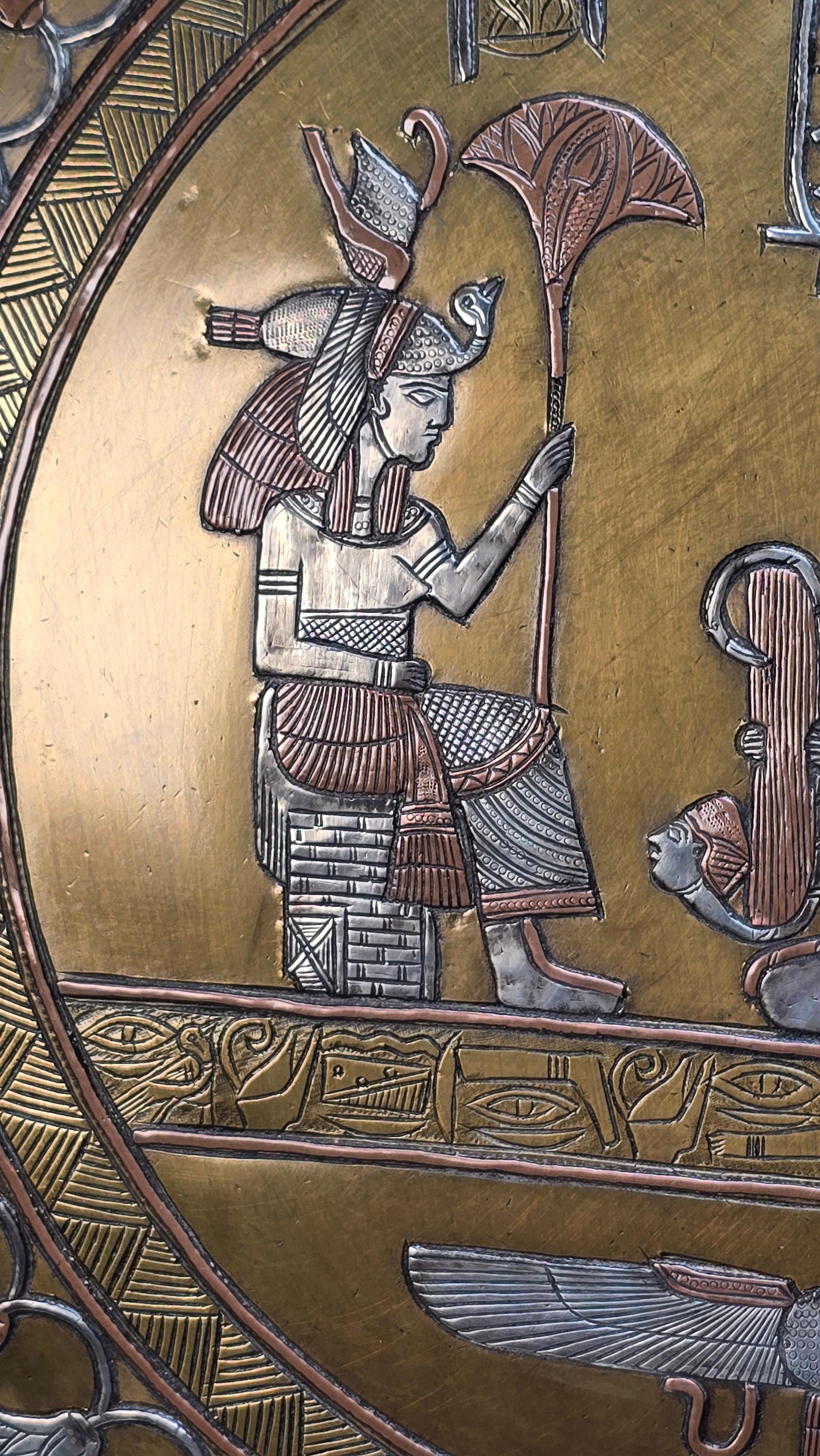 19th century Egyptian Grand Tour Cairo Ware silver inlay charger. For Sale 3