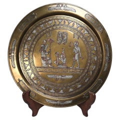 19th century Egyptian Grand Tour Cairo Ware silver inlay charger.