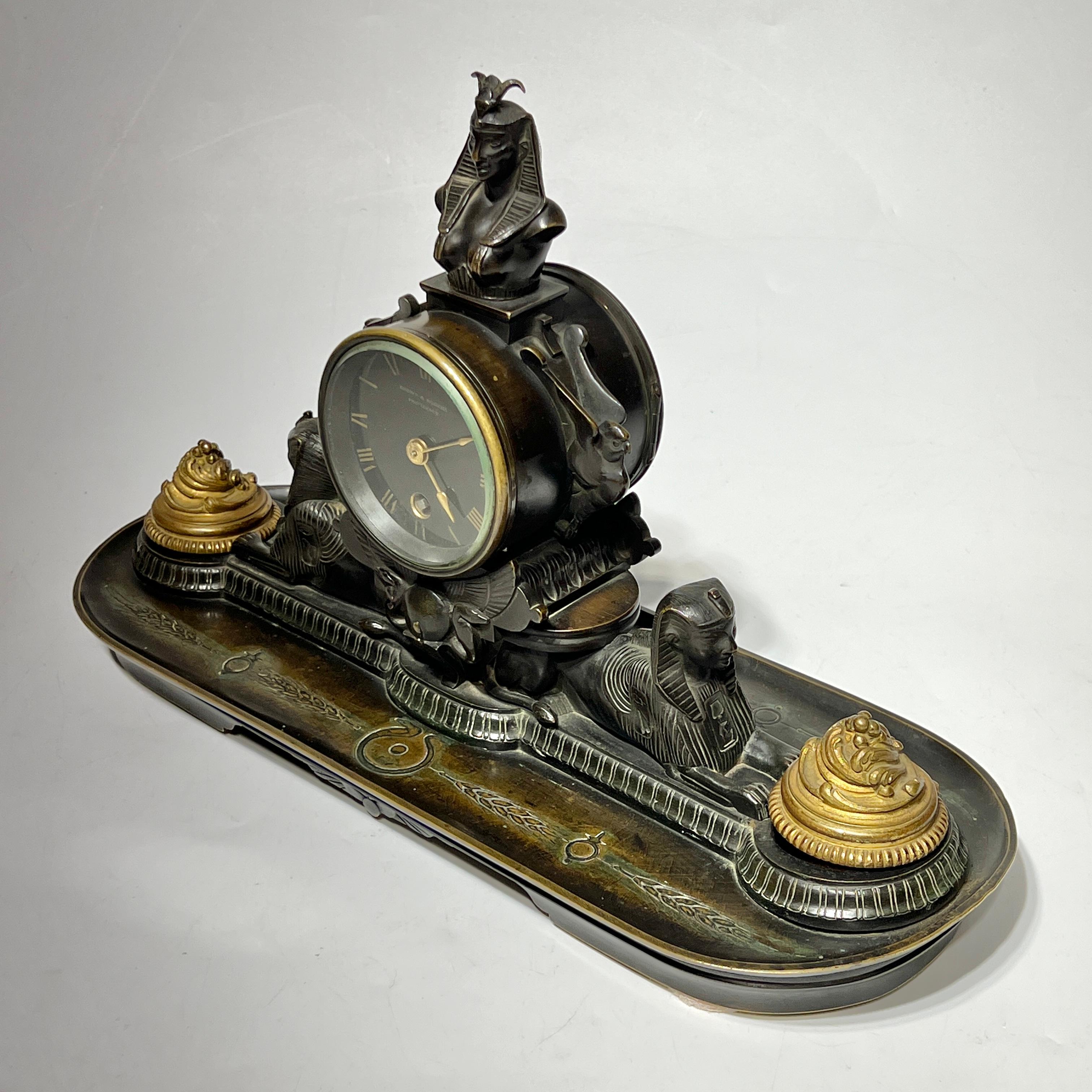 19th Century Egyptian Revival Bronze Mantel Clock For Sale 9