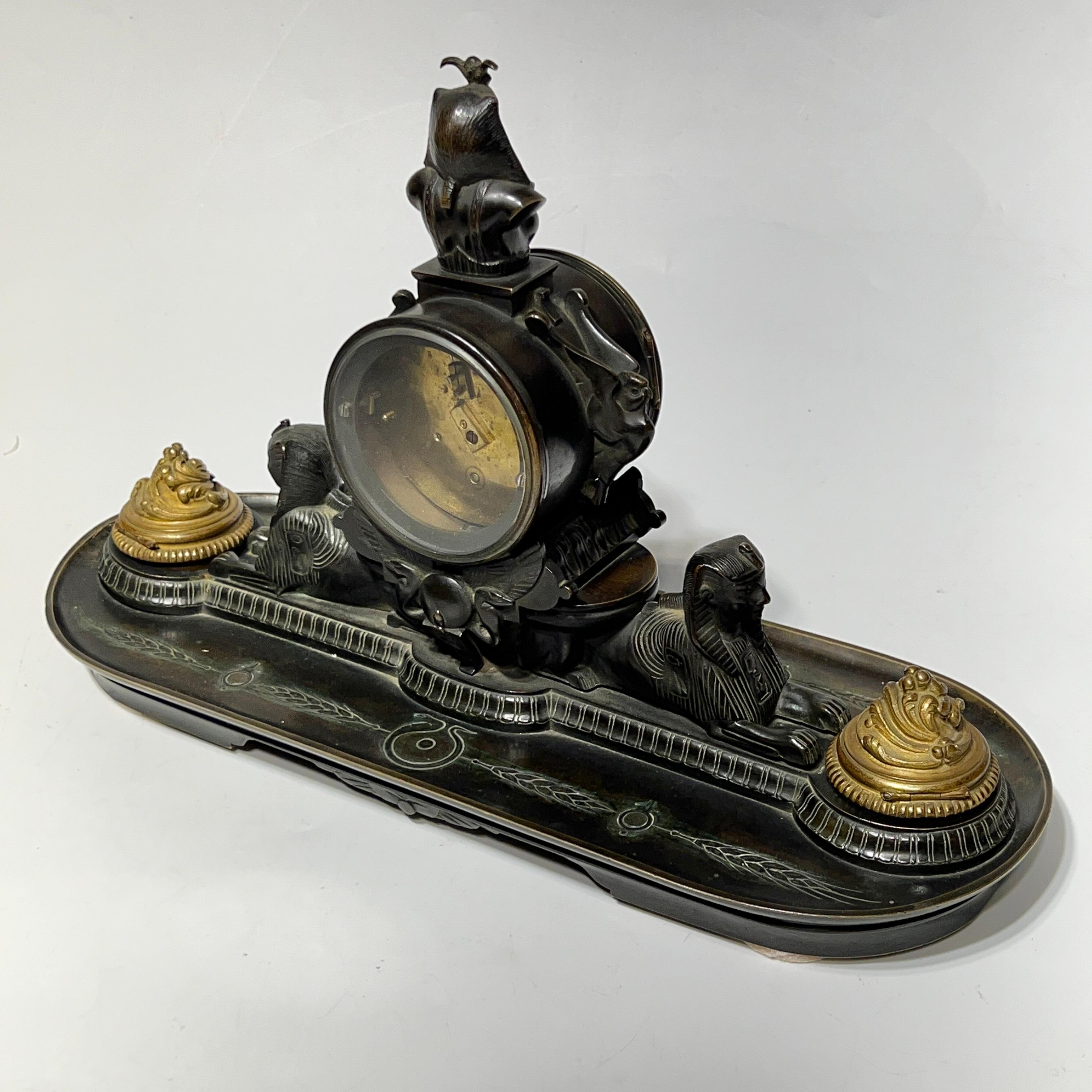 19th Century Egyptian Revival Bronze Mantel Clock For Sale 10