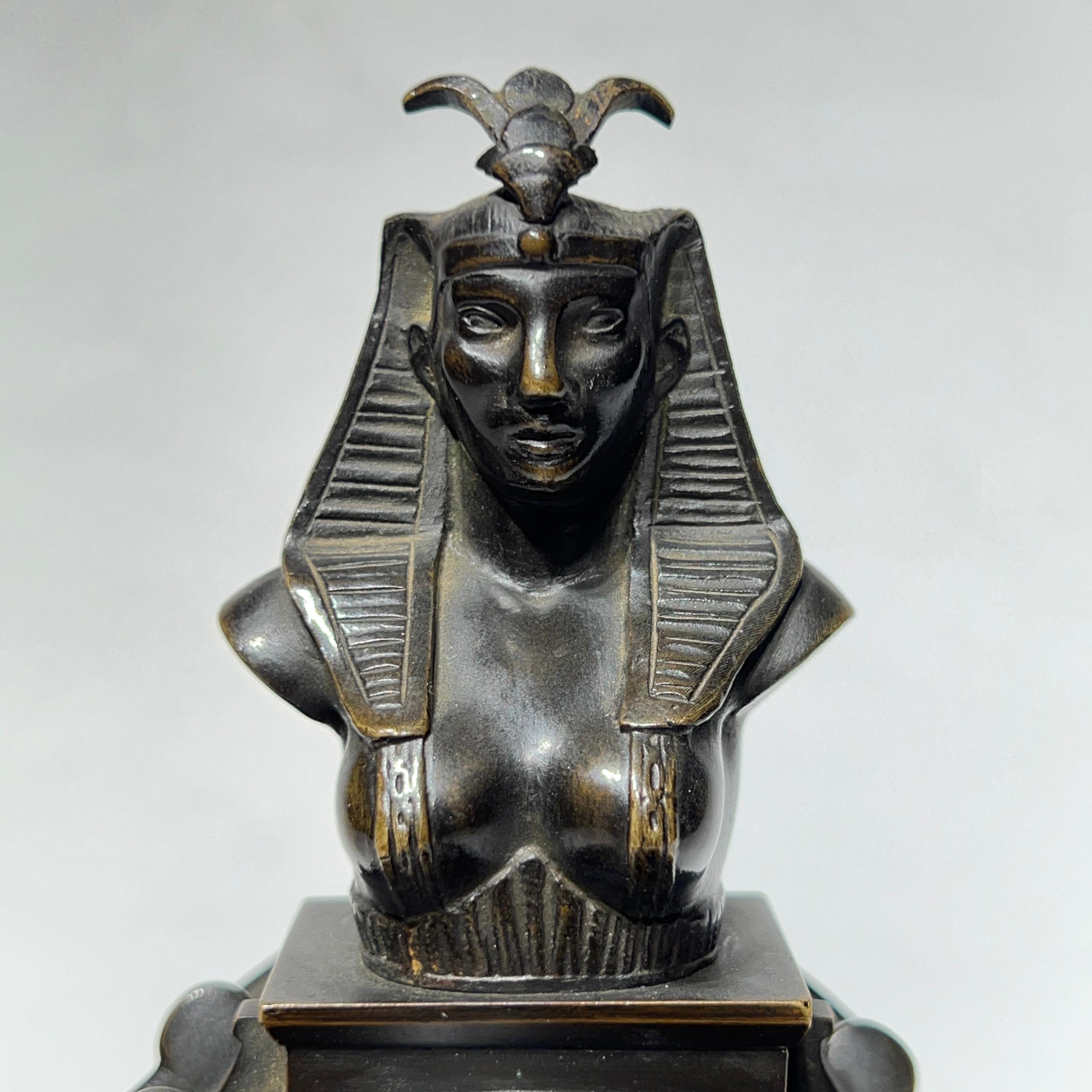 19th Century Egyptian Revival Bronze Mantel Clock For Sale 5