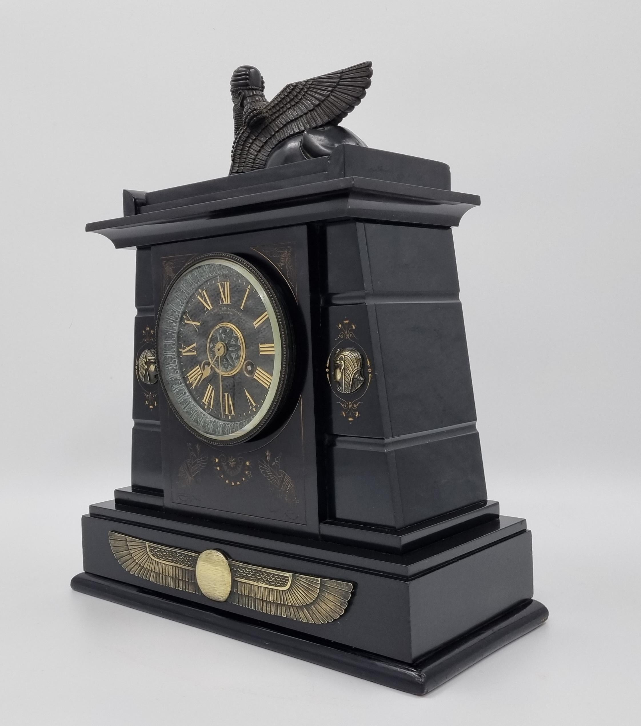 19th Century Egyptian Revival Clock by Hamilton and Inches  In Good Condition For Sale In Hoddesdon, GB