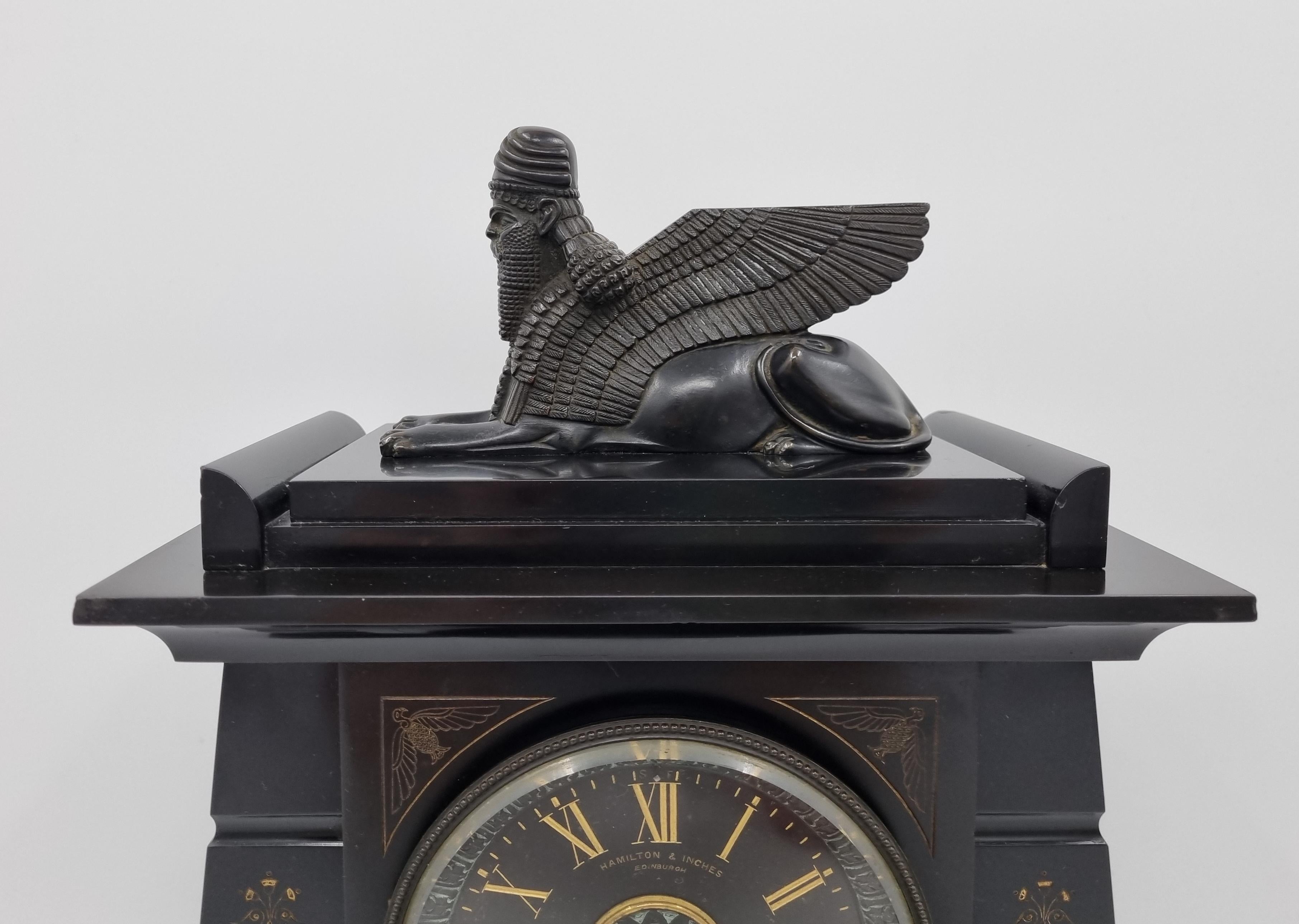 Bronze 19th Century Egyptian Revival Clock by Hamilton and Inches  For Sale