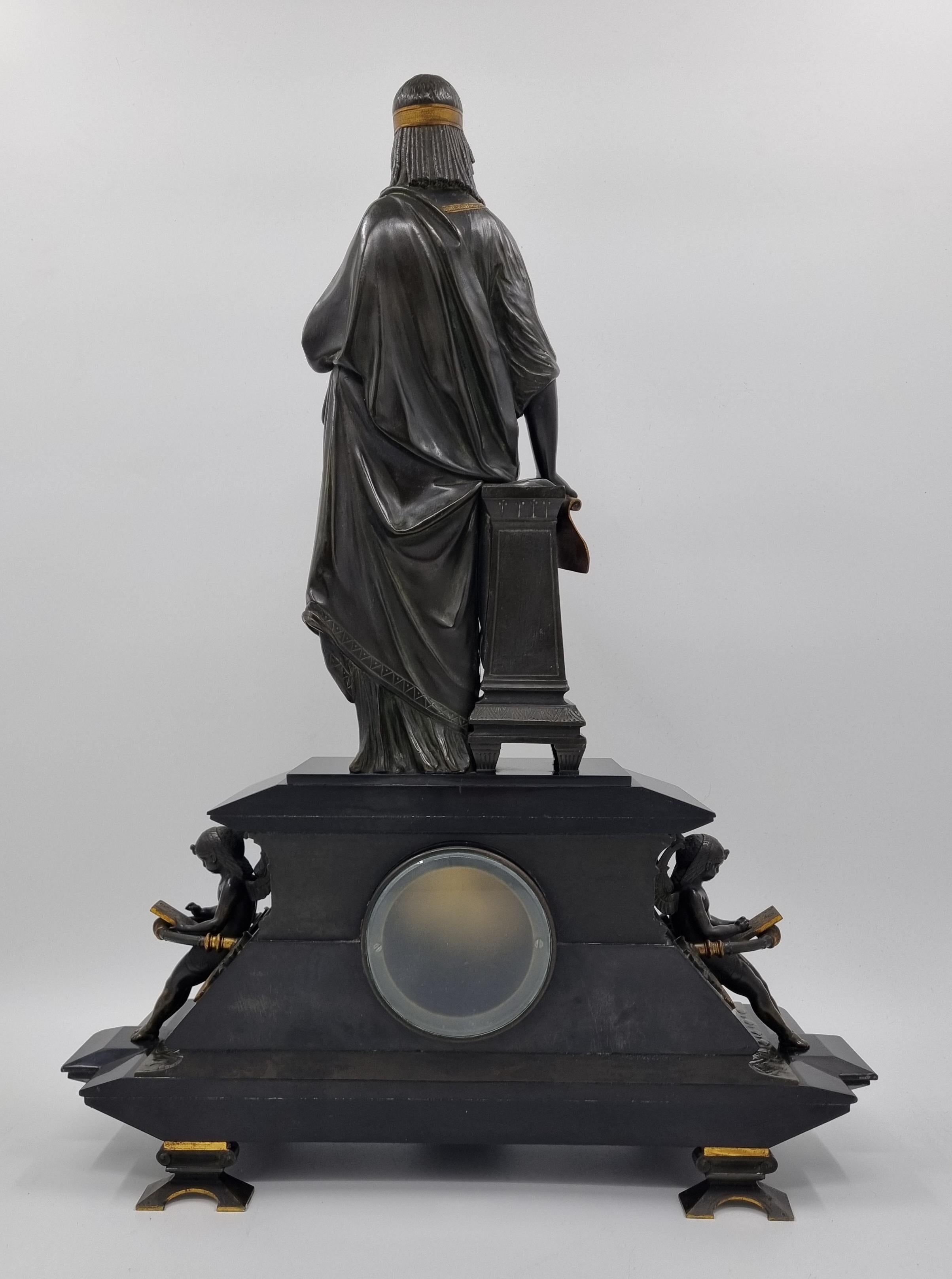 19th Century Egyptian Revival Clock with Bronze Sculpture of Isis For Sale 7