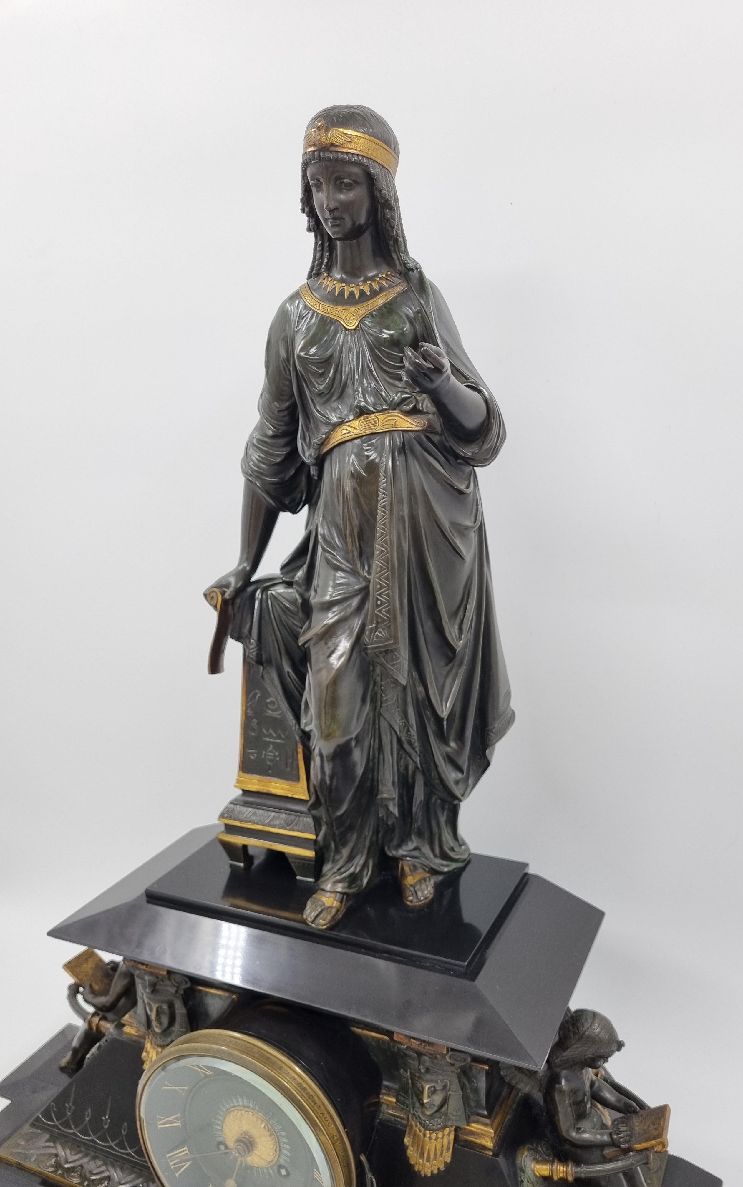 19th Century Egyptian Revival Clock with Bronze Sculpture of Isis For Sale 3
