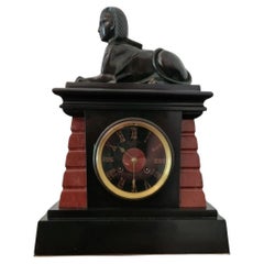 19th Century Egyptian Revival Clock with Bronze Sphinx by Le Roy and Fils
