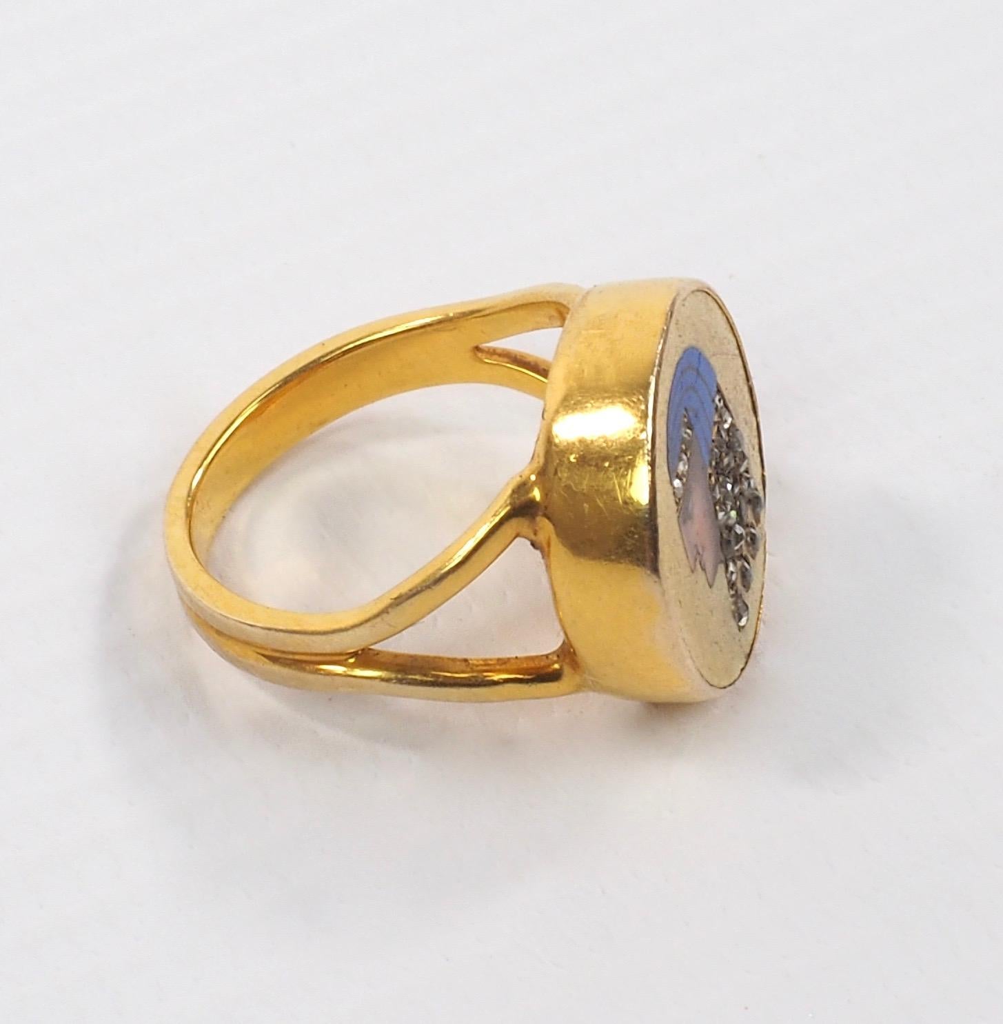 Rose Cut 19th Century Egyptian Revival Enamel and Diamond Ring