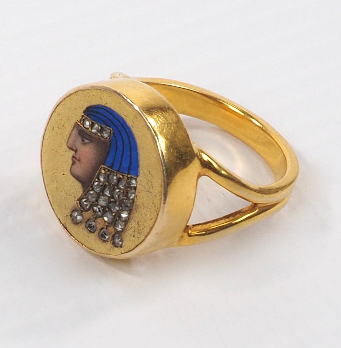 19th Century Egyptian Revival Enamel and Diamond Ring In Good Condition In London, GB