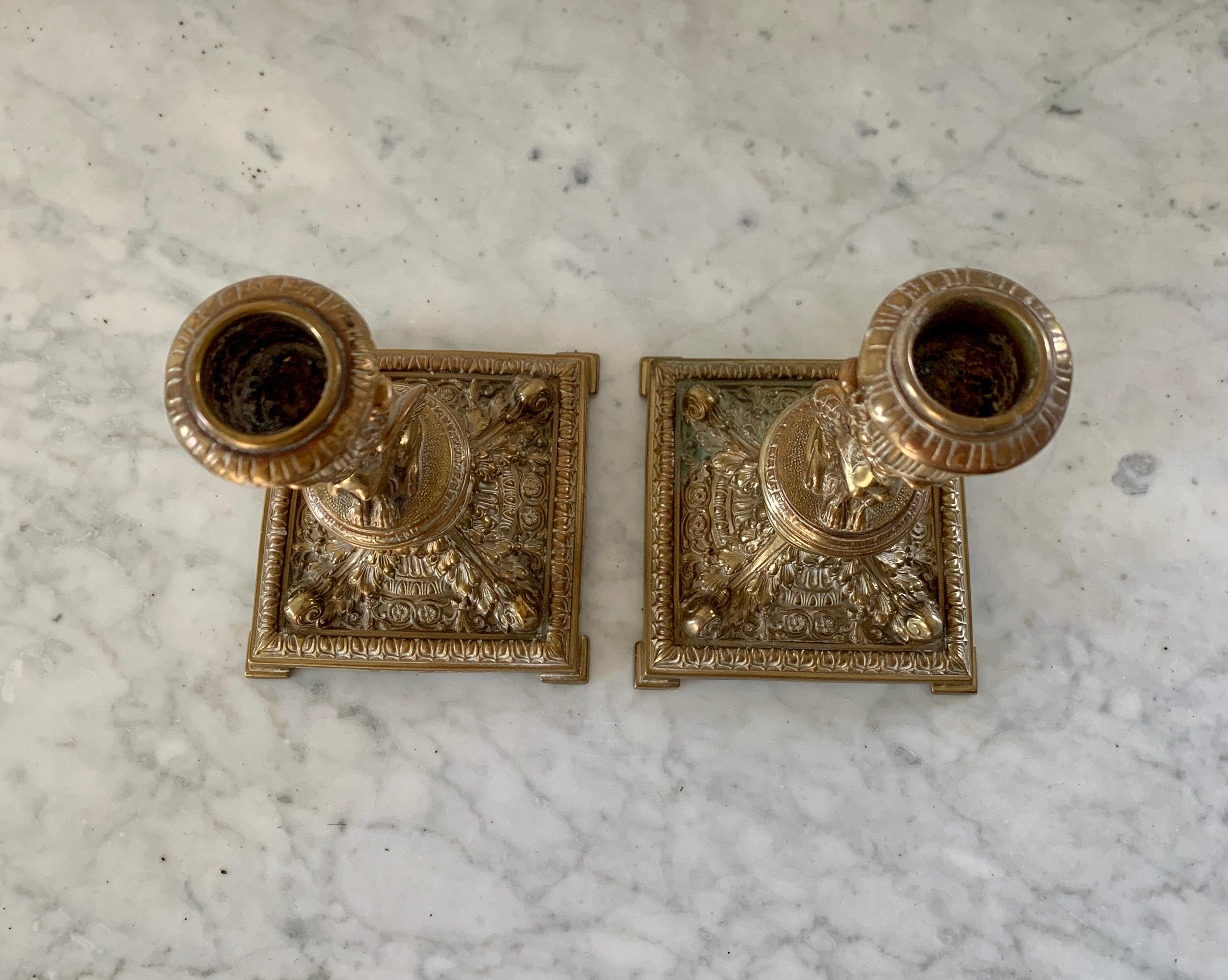 19th Century Egyptian Revival Gilt Bronze Sphinx Candlestick Holders, Pair For Sale 8