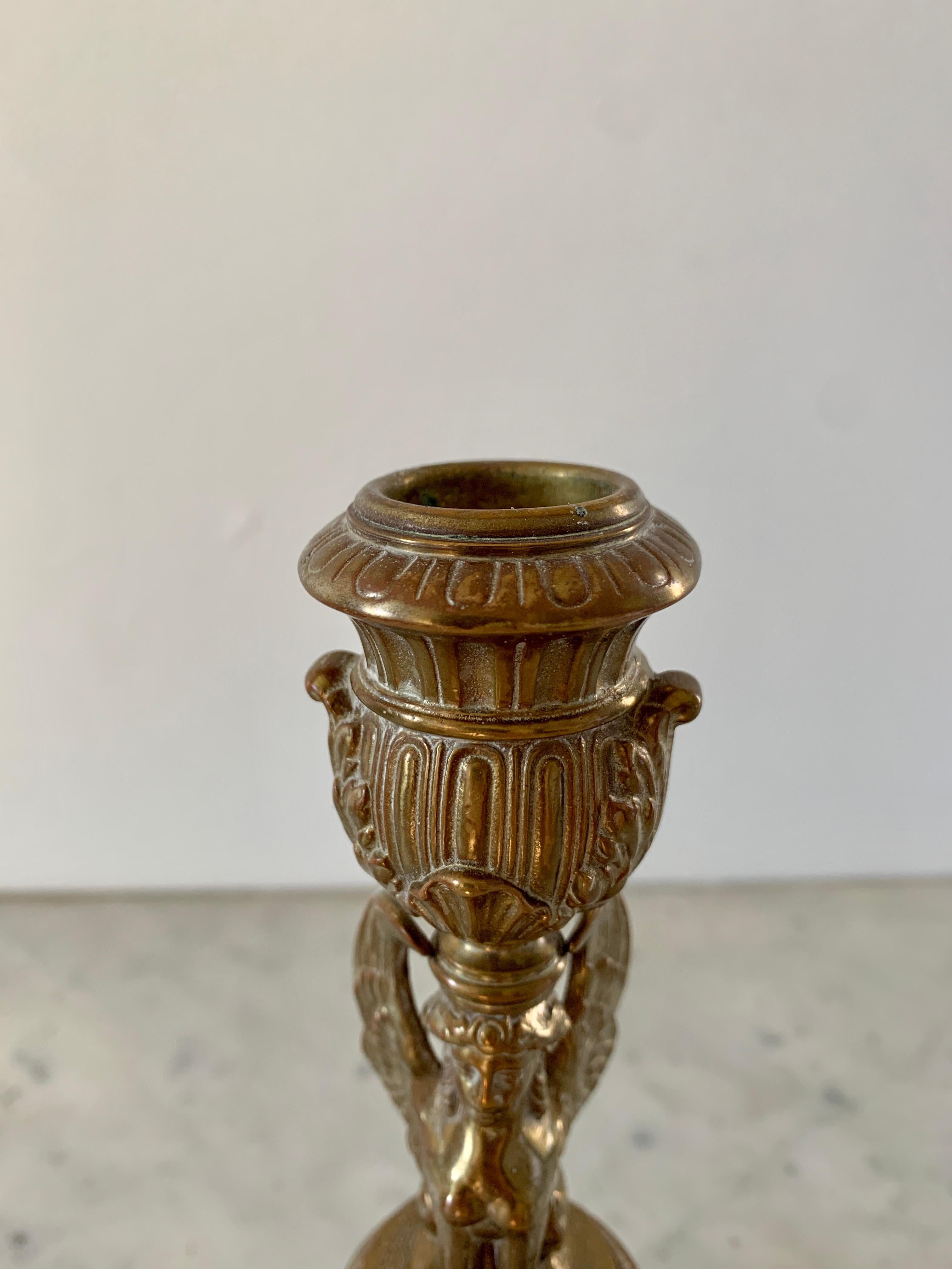 19th Century Egyptian Revival Gilt Bronze Sphinx Candlestick Holders, Pair For Sale 3
