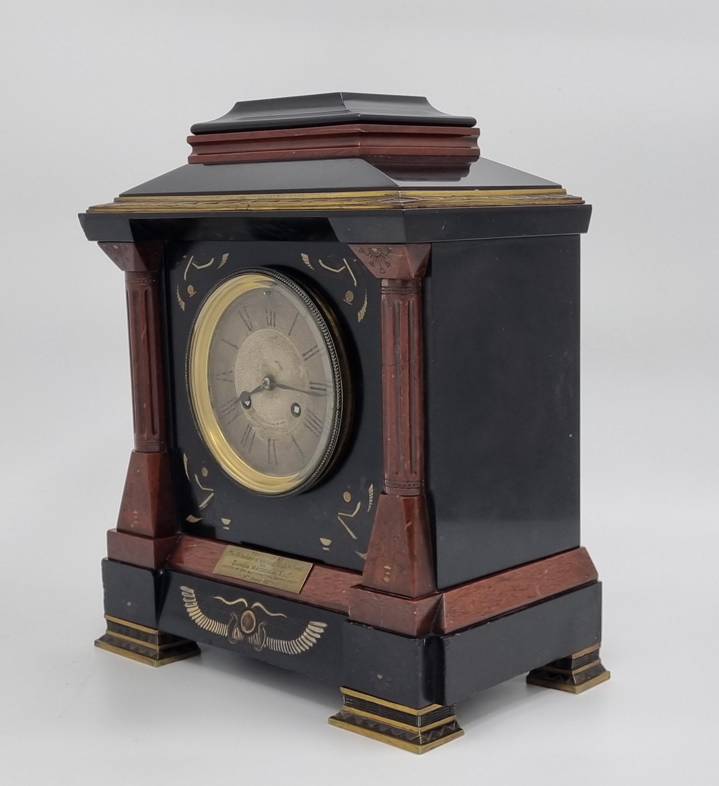 Bronze 19th Century Egyptian Revival Mantel Clock For Sale