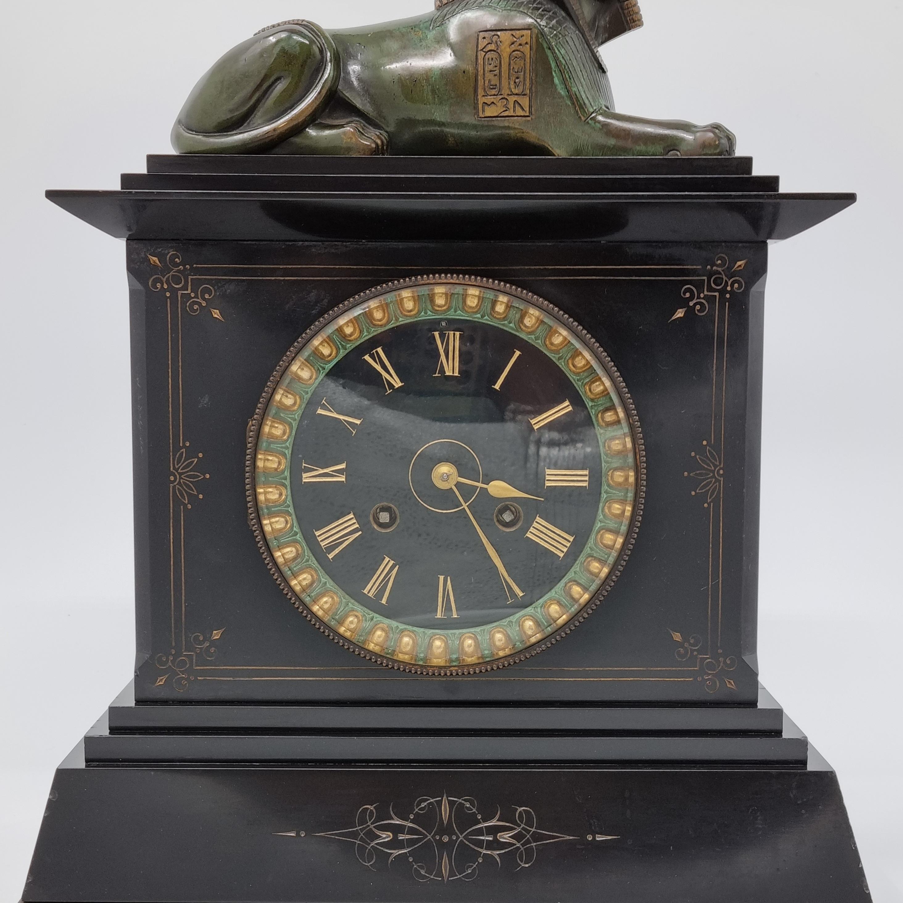 19th Century Egyptian Revival Mantel Clock With Bronze Sphinx 5