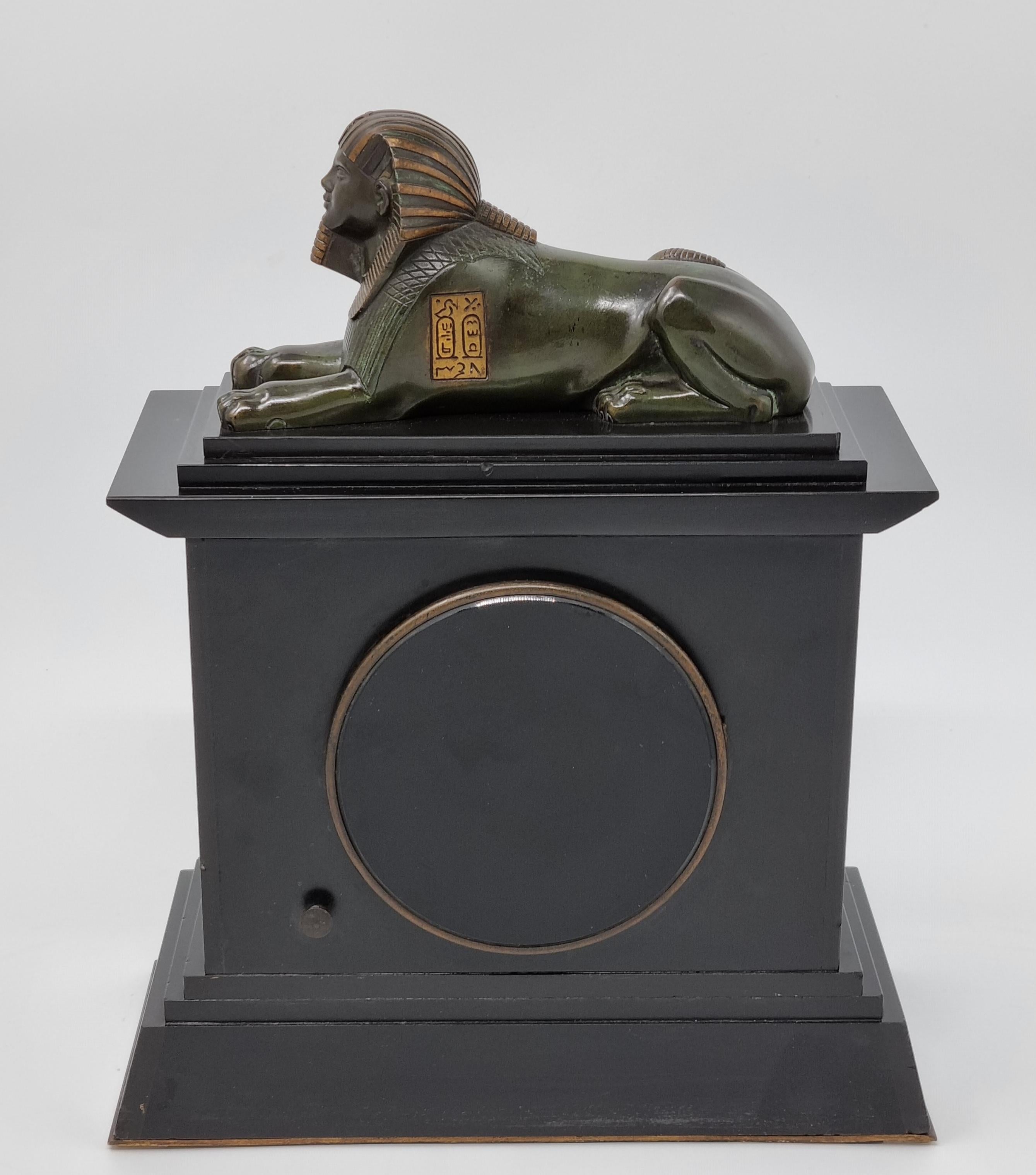 19th Century Egyptian Revival Mantel Clock With Bronze Sphinx 8