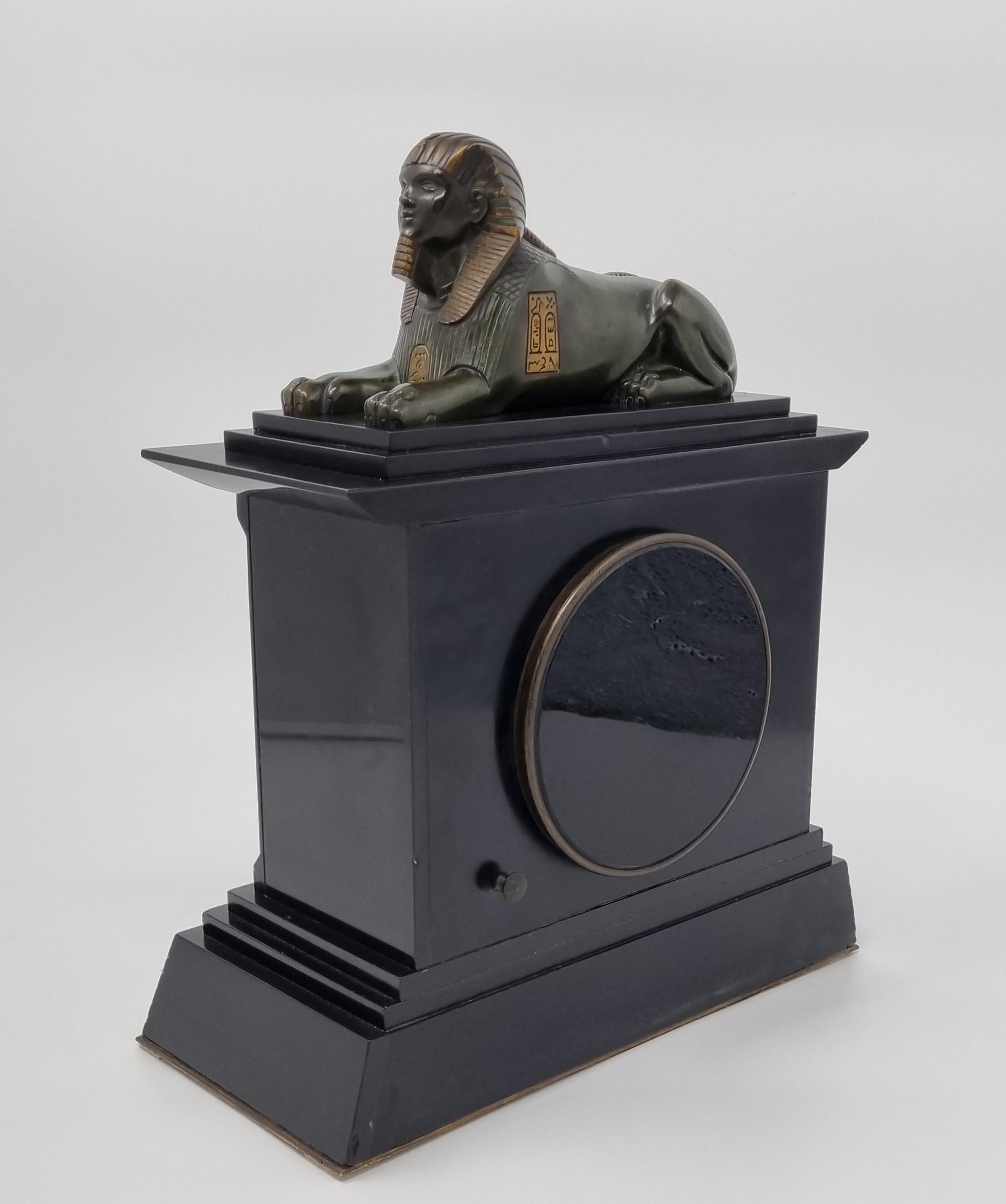 19th Century Egyptian Revival Mantel Clock With Bronze Sphinx 11