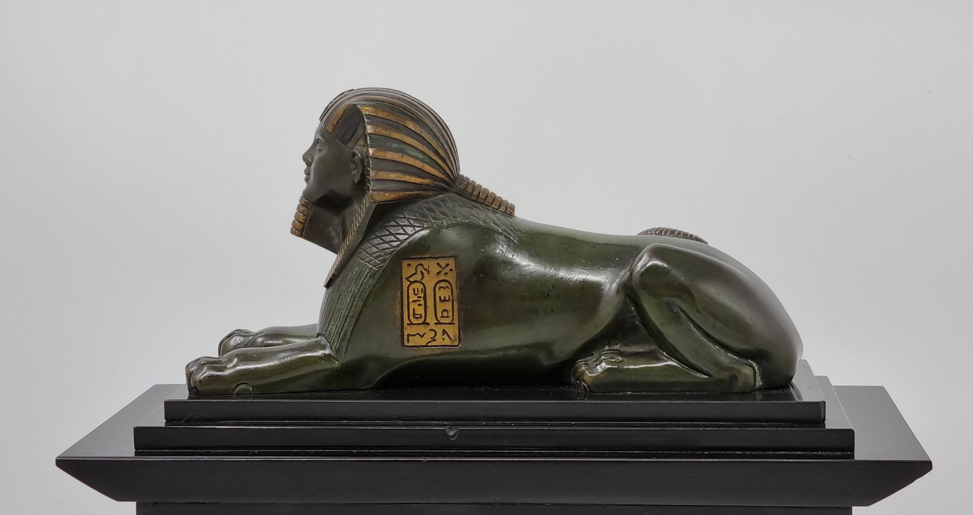 British 19th Century Egyptian Revival Mantel Clock With Bronze Sphinx