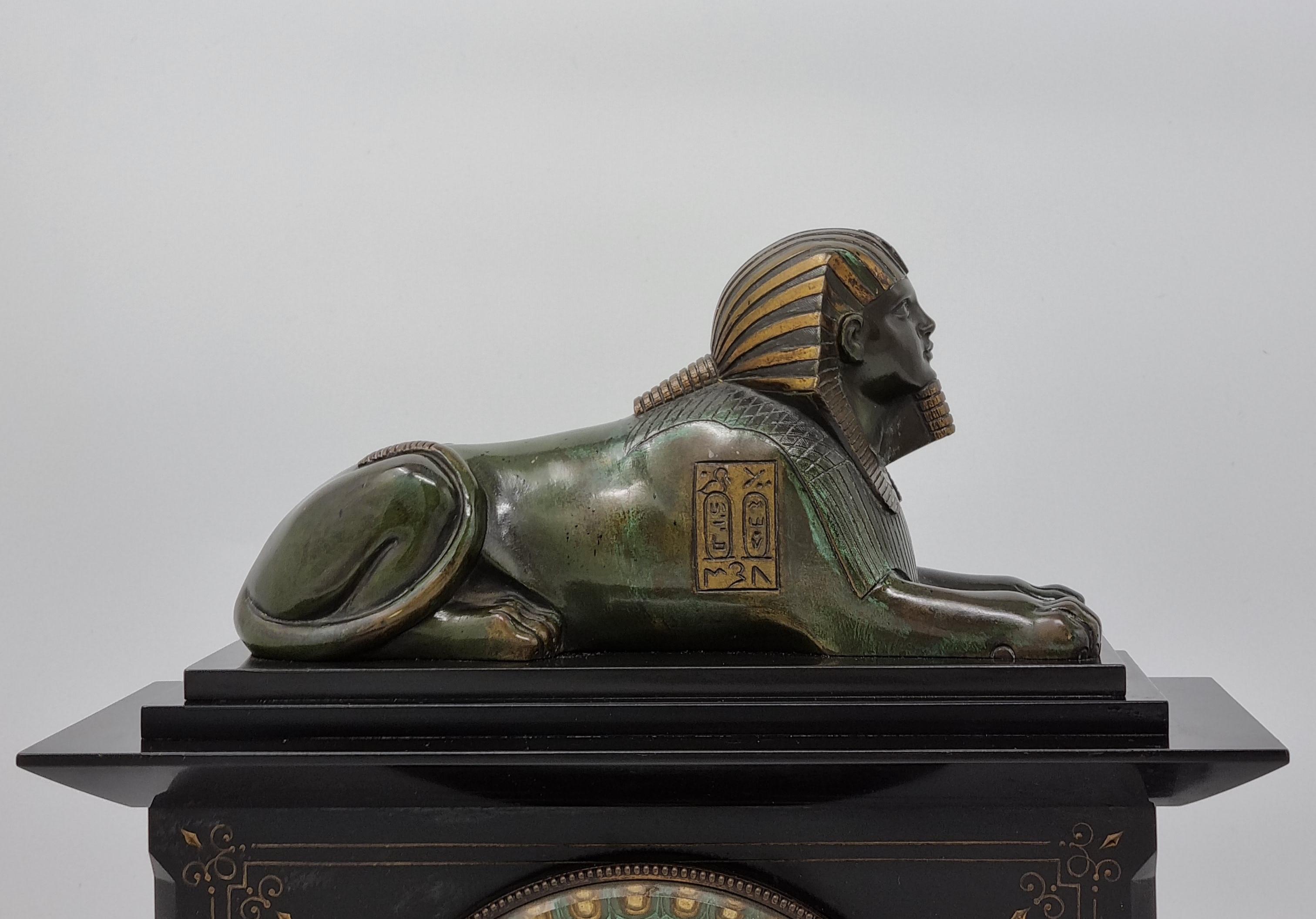 19th Century Egyptian Revival Mantel Clock With Bronze Sphinx 1