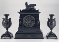 19th Century Egyptian Revival Mantel Clock with Pair of Garnitures