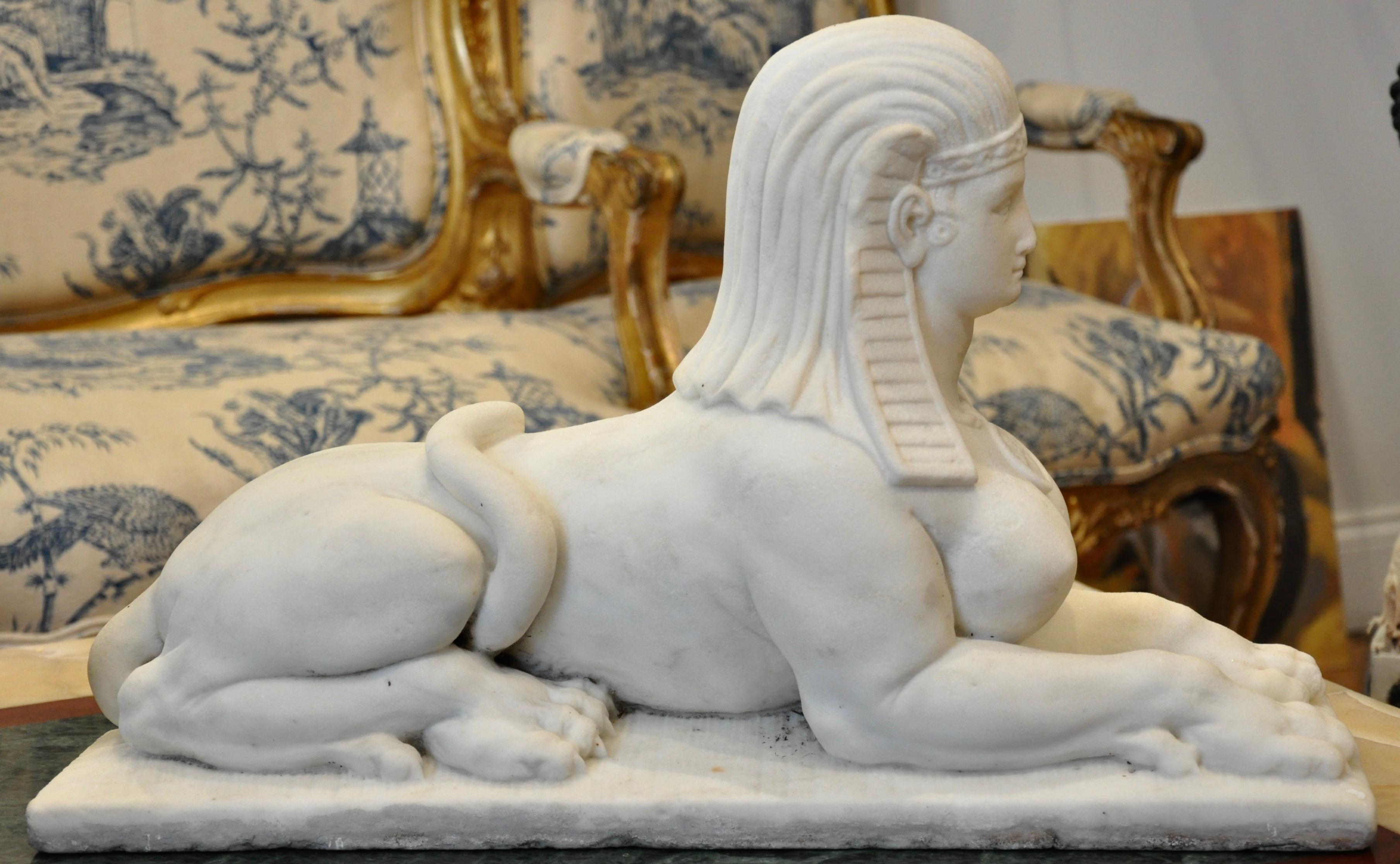20th Century Egyptian Revival Marble Sphinx In Good Condition In Essex, MA