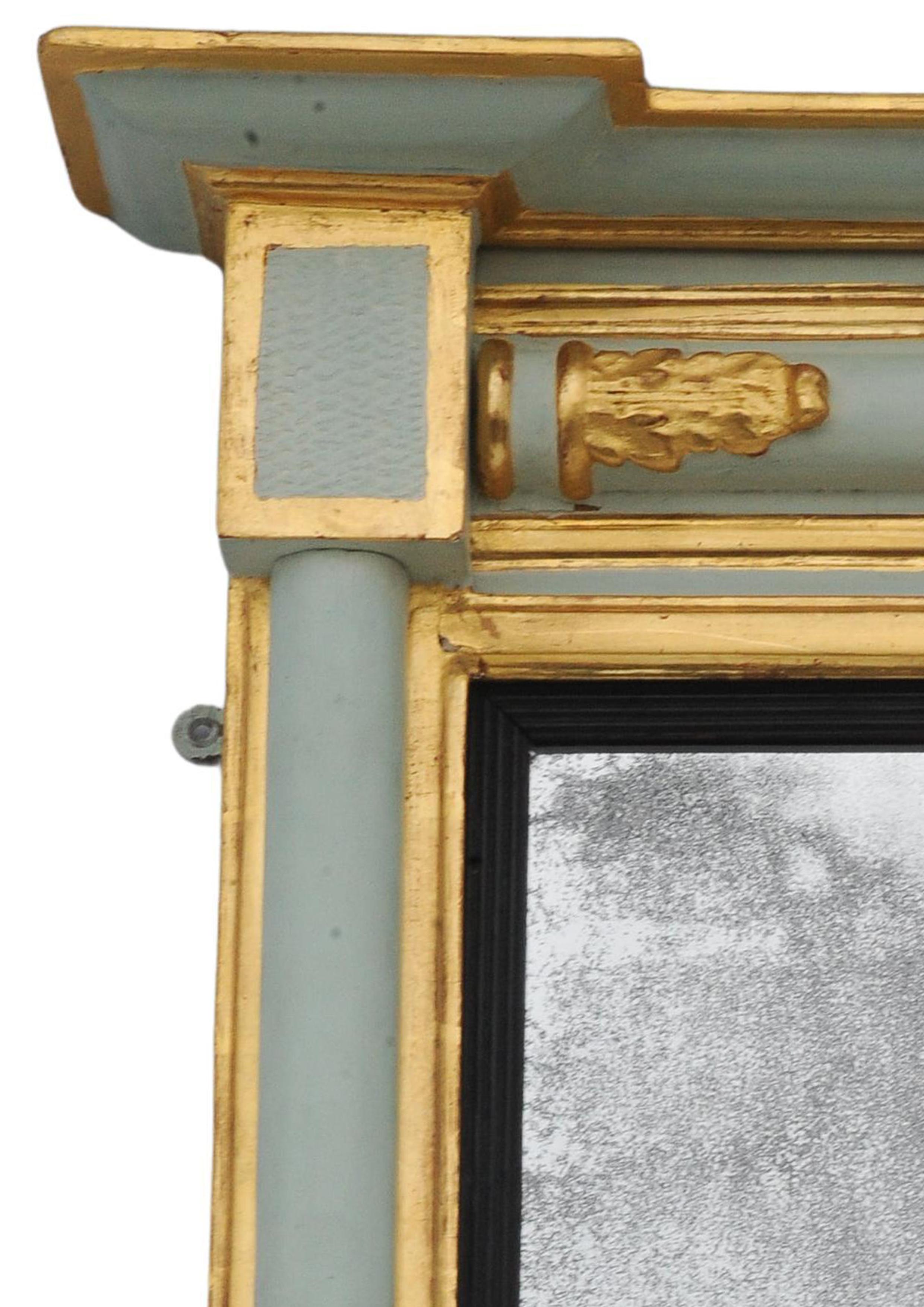 19th Century Egyptian Revival Pale Blue Hand Painted Parcel Gilt Pier Mirror In Good Condition For Sale In Reading, Berkshire