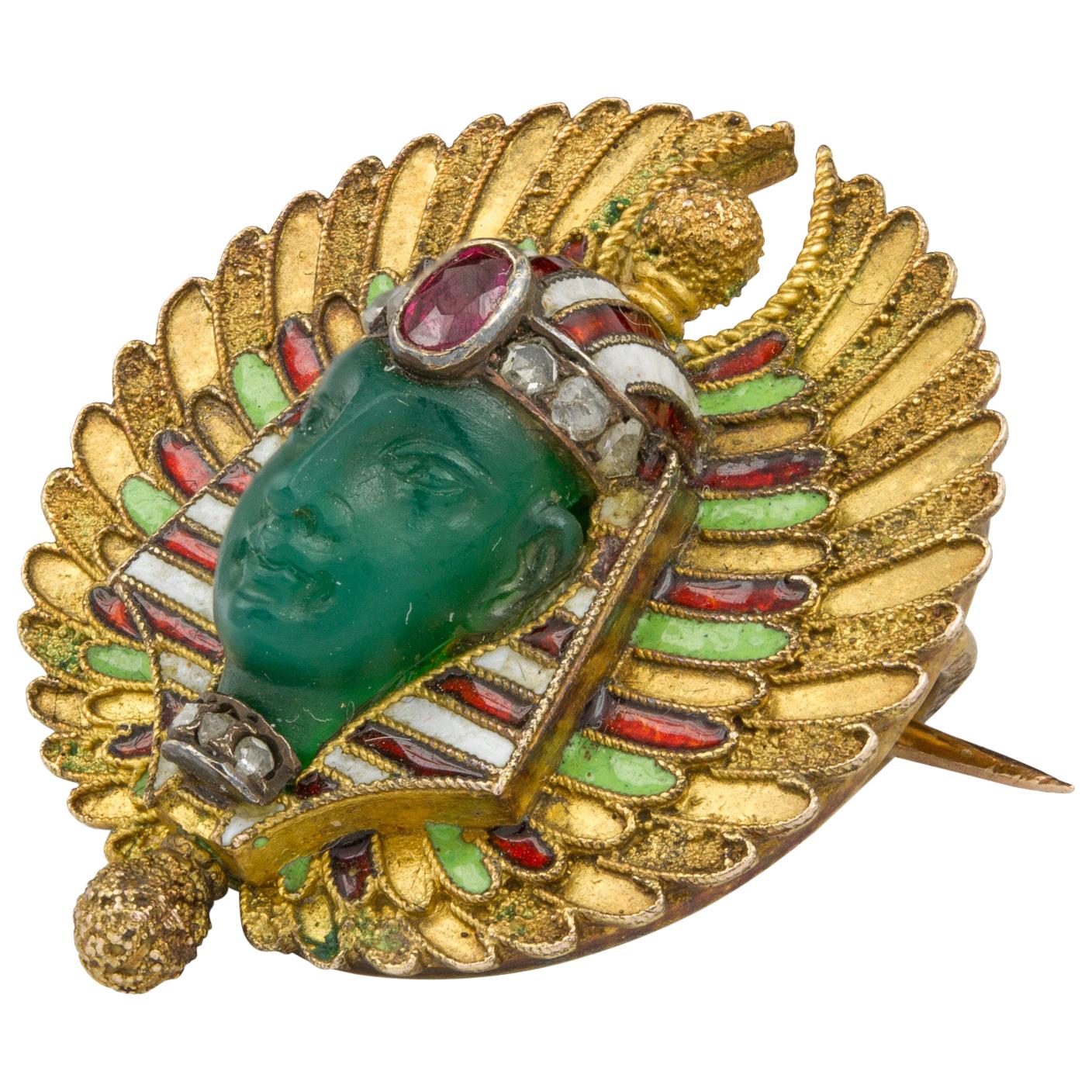 19th Century Egyptian Revival Pharaoh Brooch