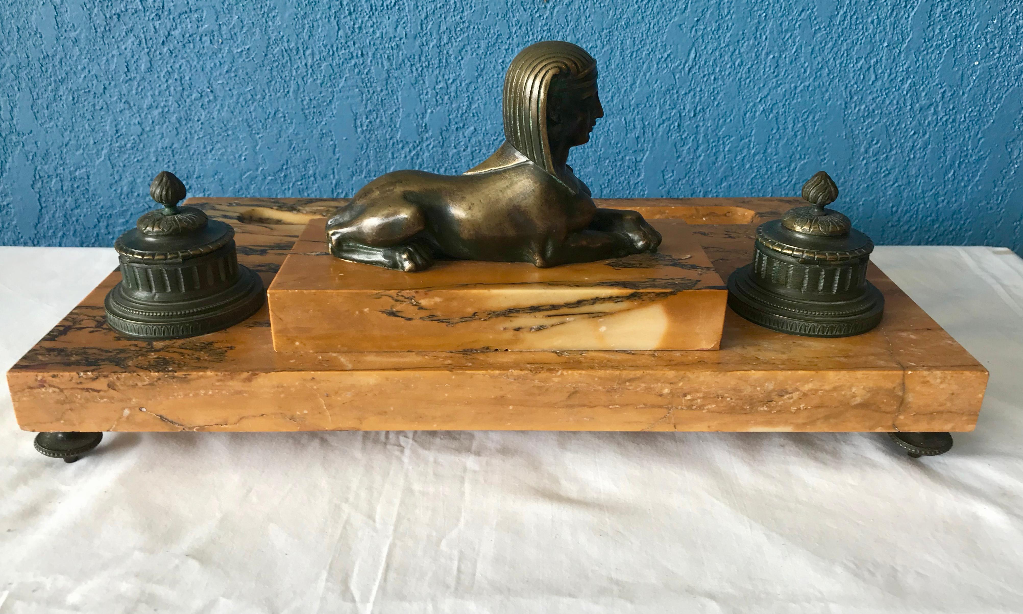 19th Century Egyptian Revival Sienna Marble Inkstand 10