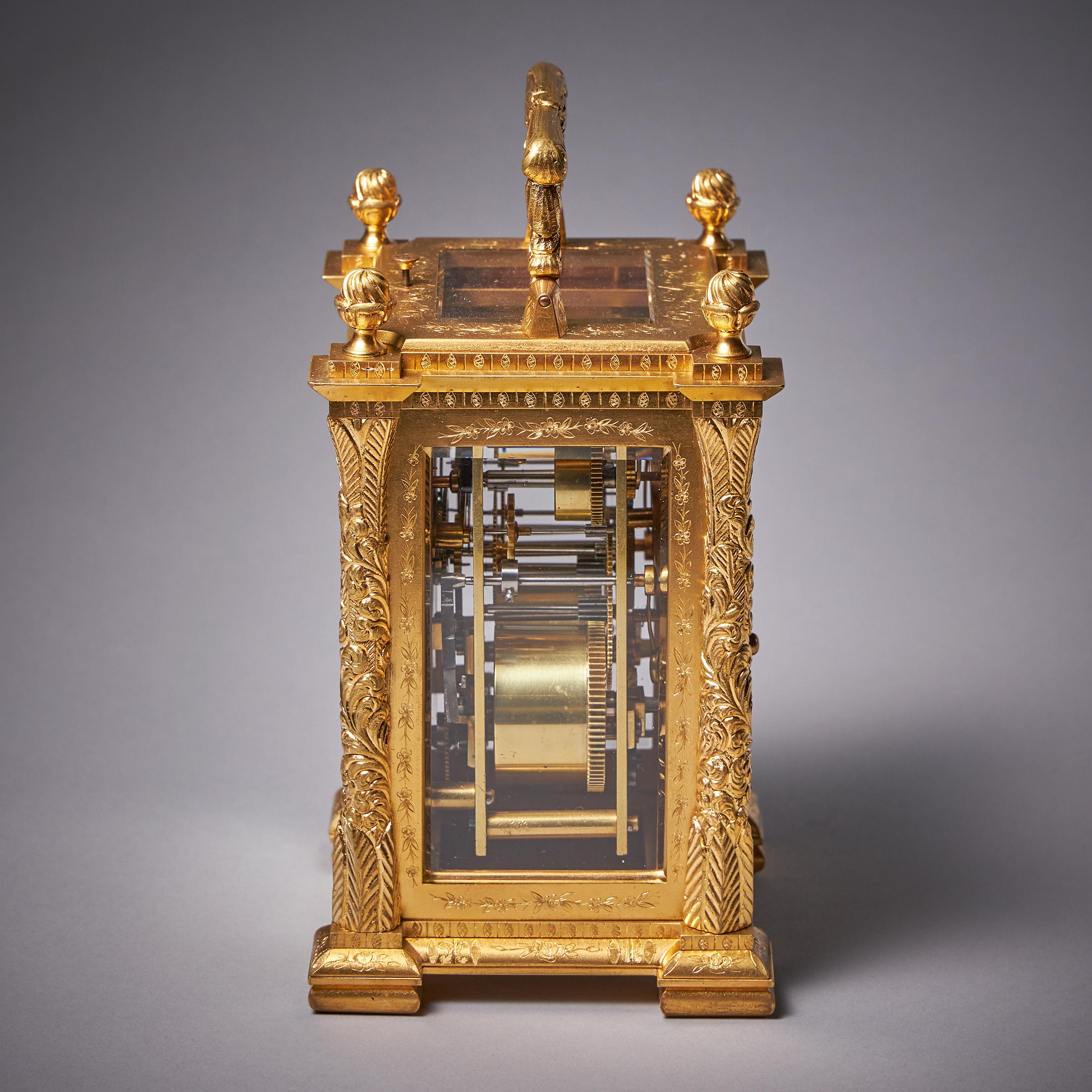 French 19th Century Eight Day Gilt Brass Carriage Clock with Alarm by Orange, Paris