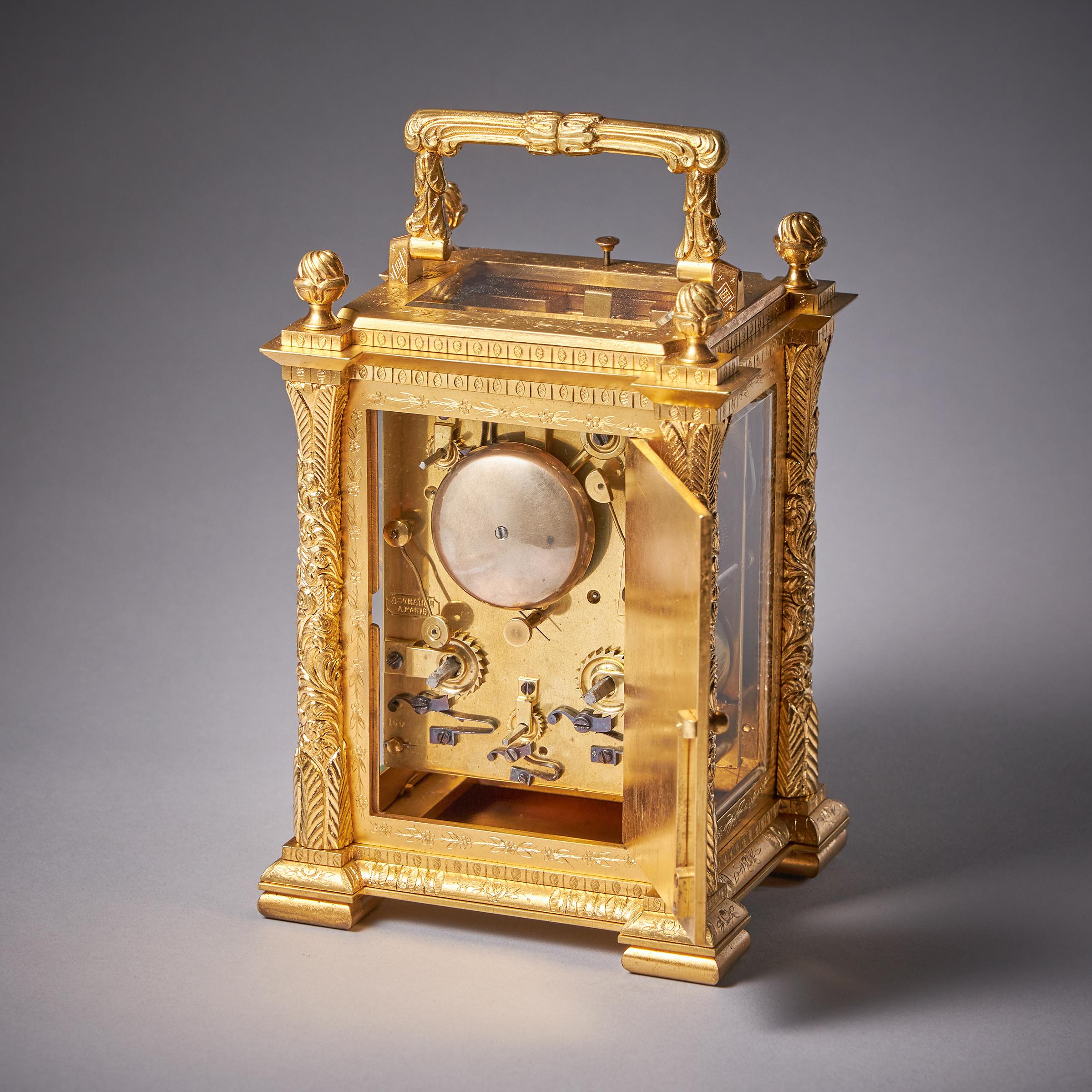 19th Century Eight Day Gilt Brass Carriage Clock with Alarm by Orange, Paris 2