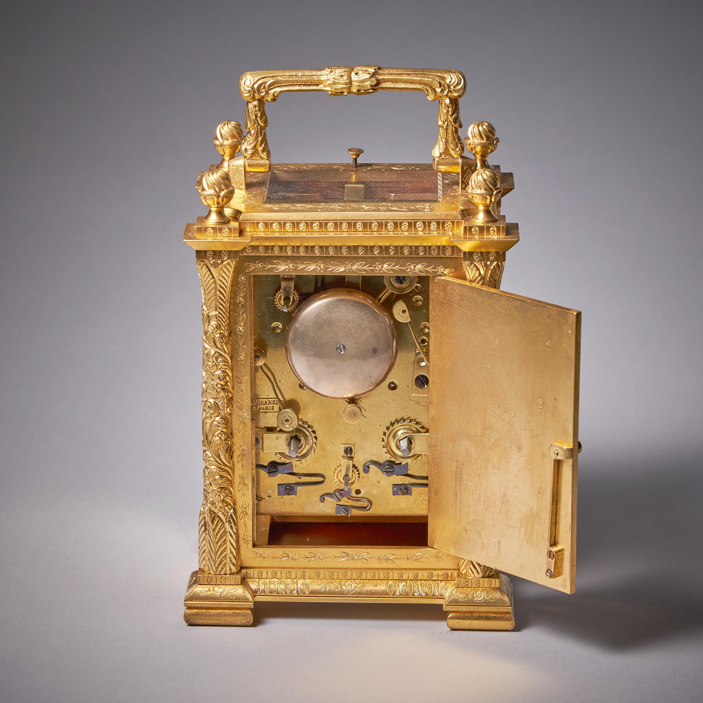 19th Century Eight Day Gilt Brass Carriage Clock with Alarm by Orange, Paris 3