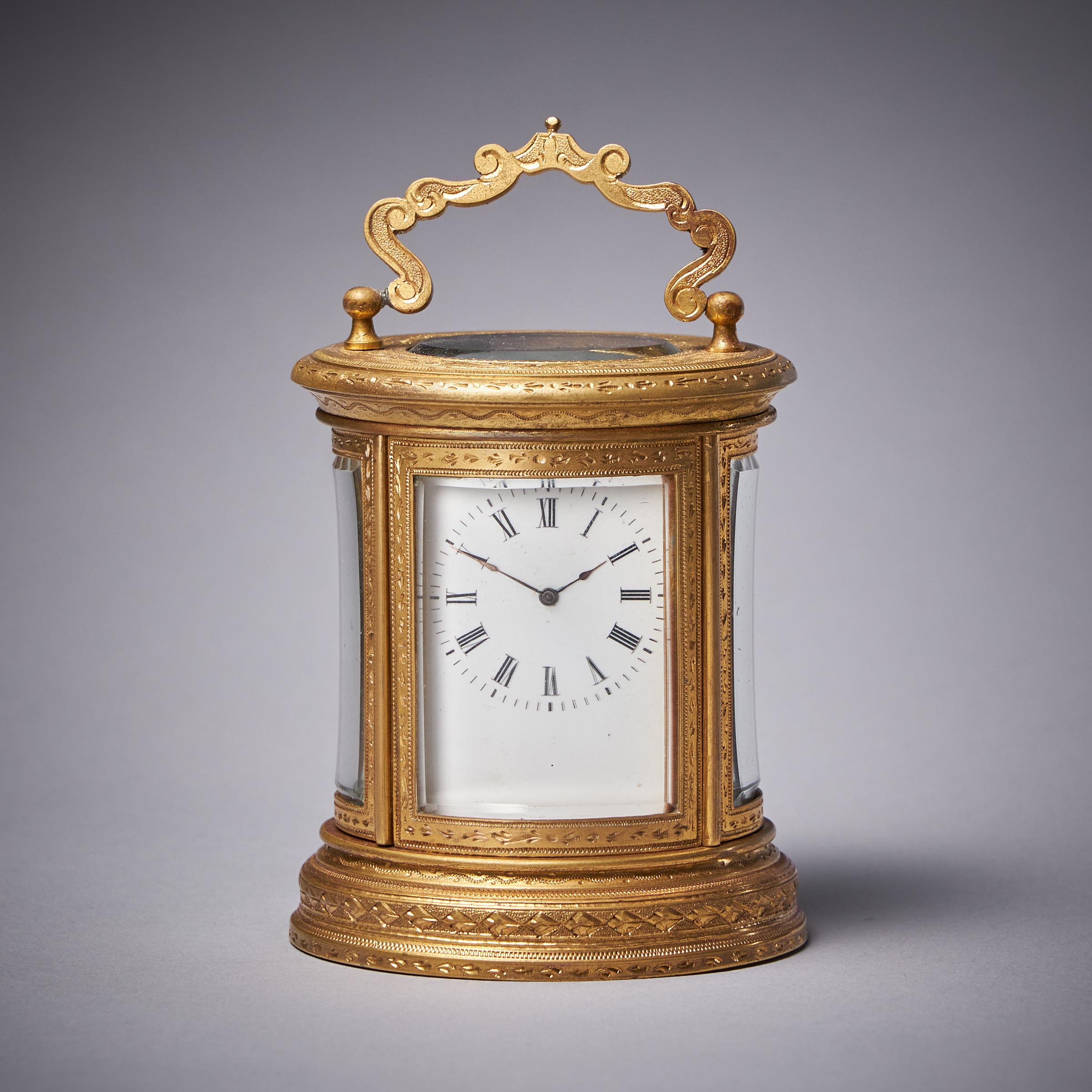 Victorian 19th Century Eight-Day Miniature Gilt-Brass Carriage Clock with Original Case For Sale