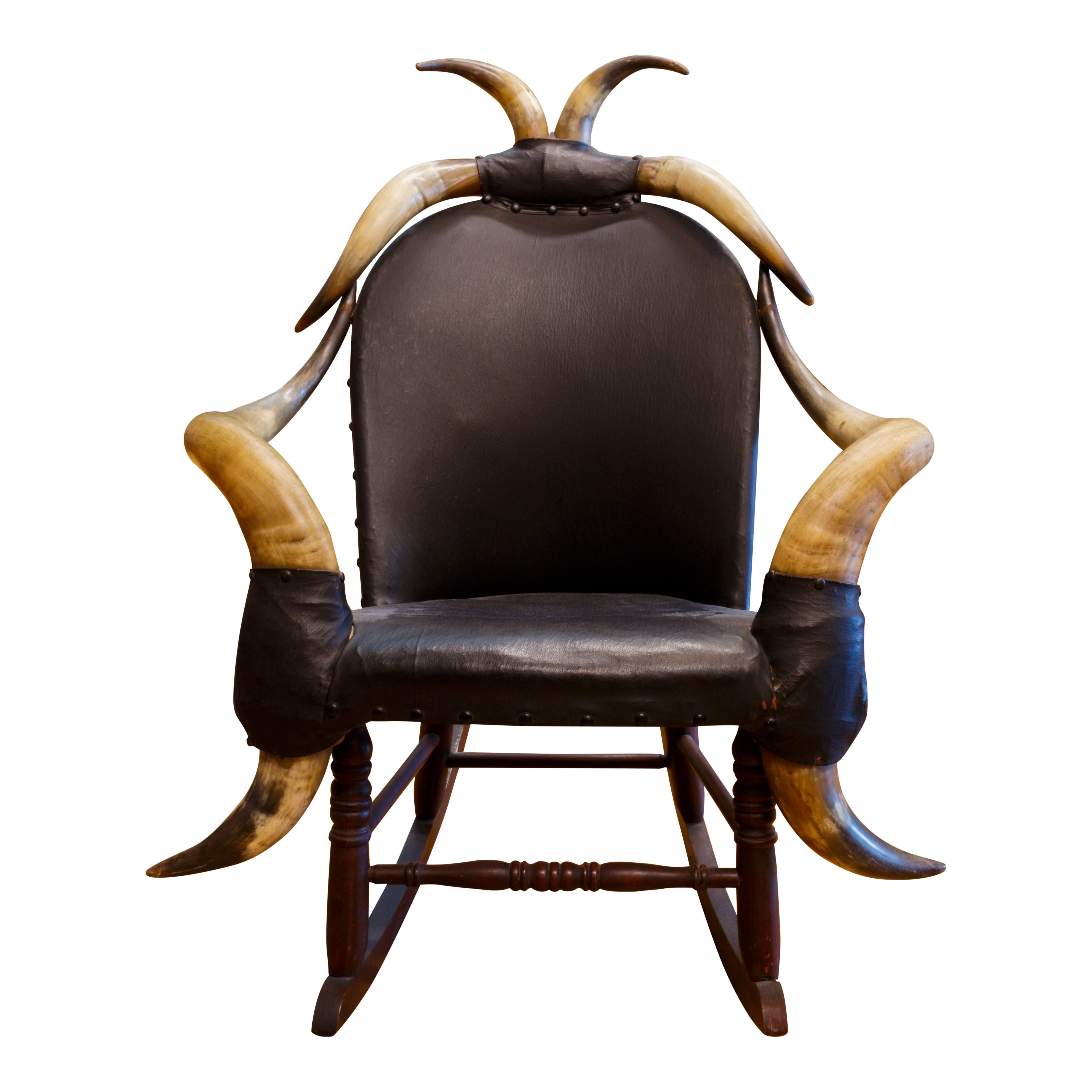 Eight horn rocker with original oil skin covering and spooled front spindle.

PERIOD: Last Quarter 19th Century
ORIGIN: Montana
SIZE: 28