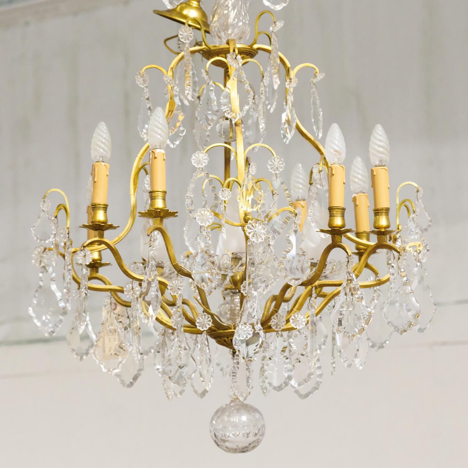 19th Century Eight-Light French Bronze Dore and Crystal Chandelier In Good Condition In Birmingham, AL