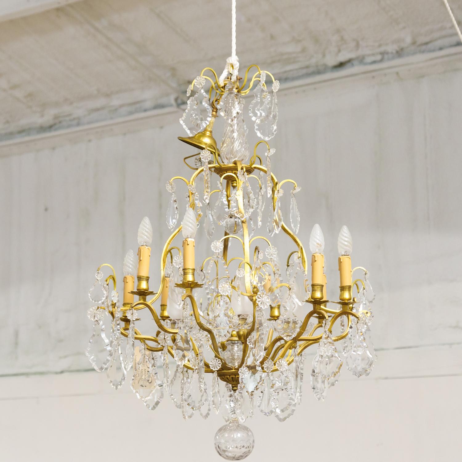 19th Century Eight-Light French Bronze Dore and Crystal Chandelier 1