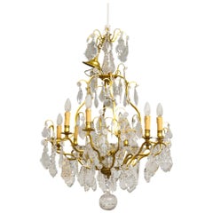 19th Century Eight-Light French Bronze Dore and Crystal Chandelier