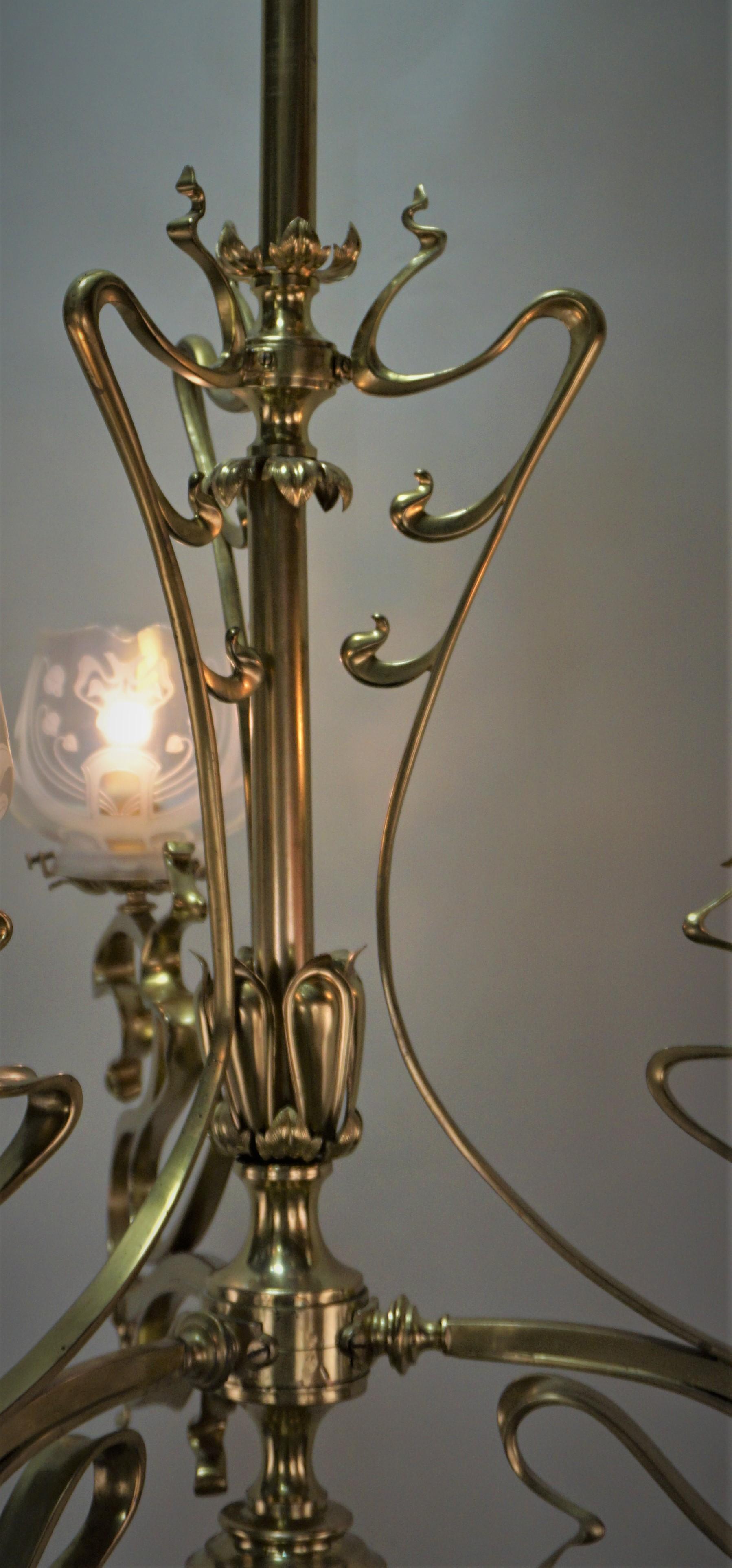 19th Century Electrified Art Nouveau Gas Chandelier 1