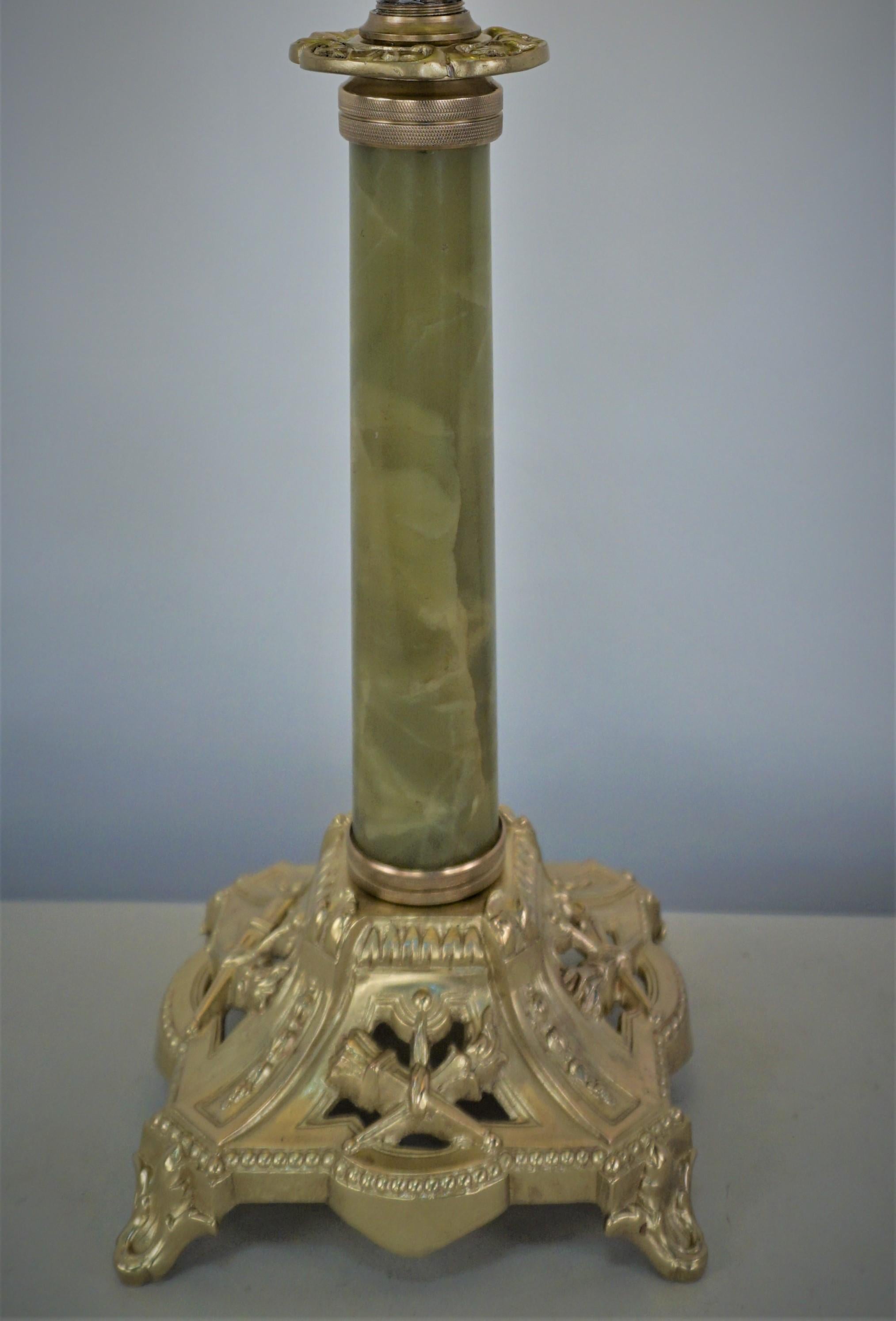 French 19th Century Electrified Bronze and Glass Oil Lamp