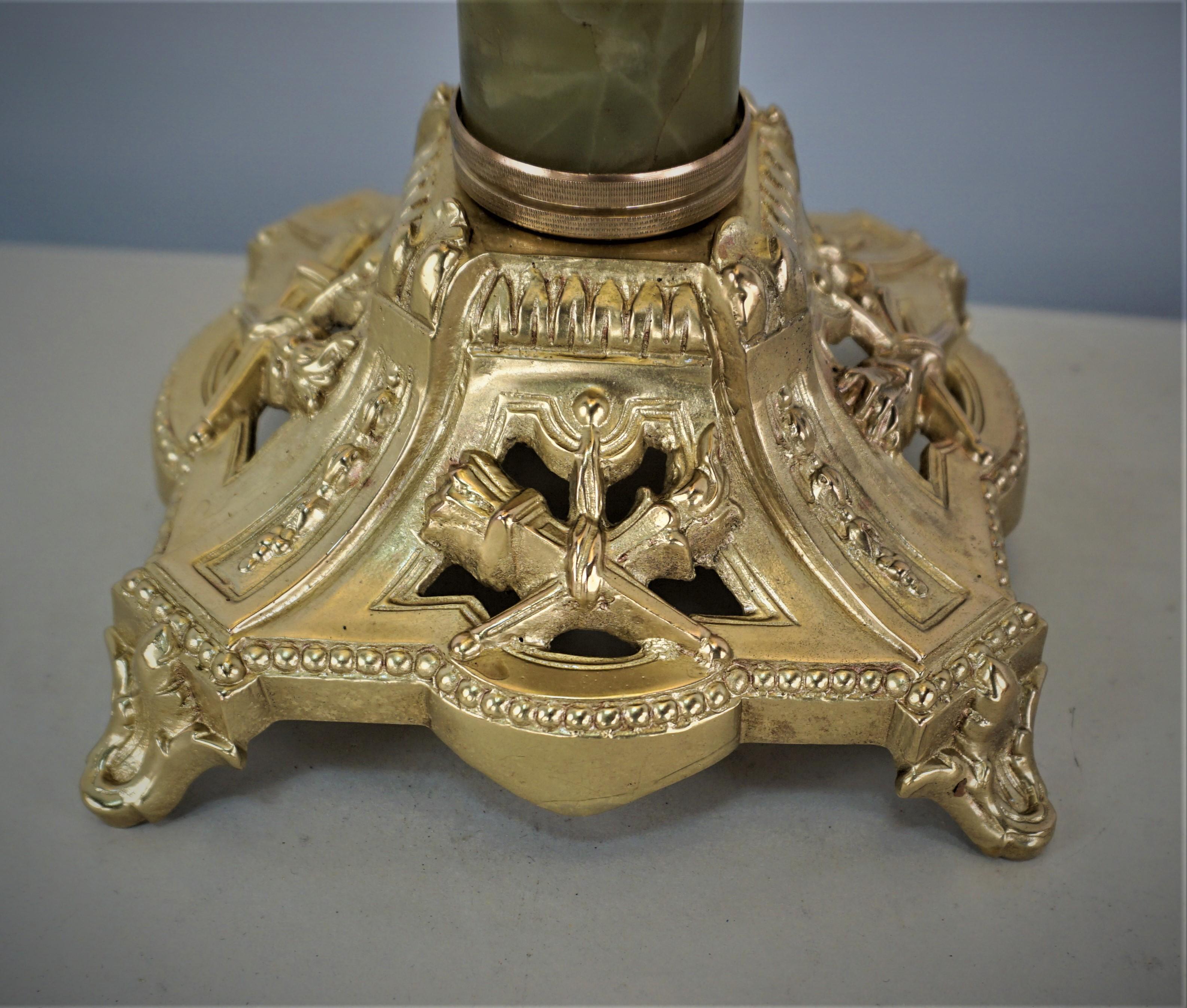 19th Century Electrified Bronze and Glass Oil Lamp In Good Condition In Fairfax, VA
