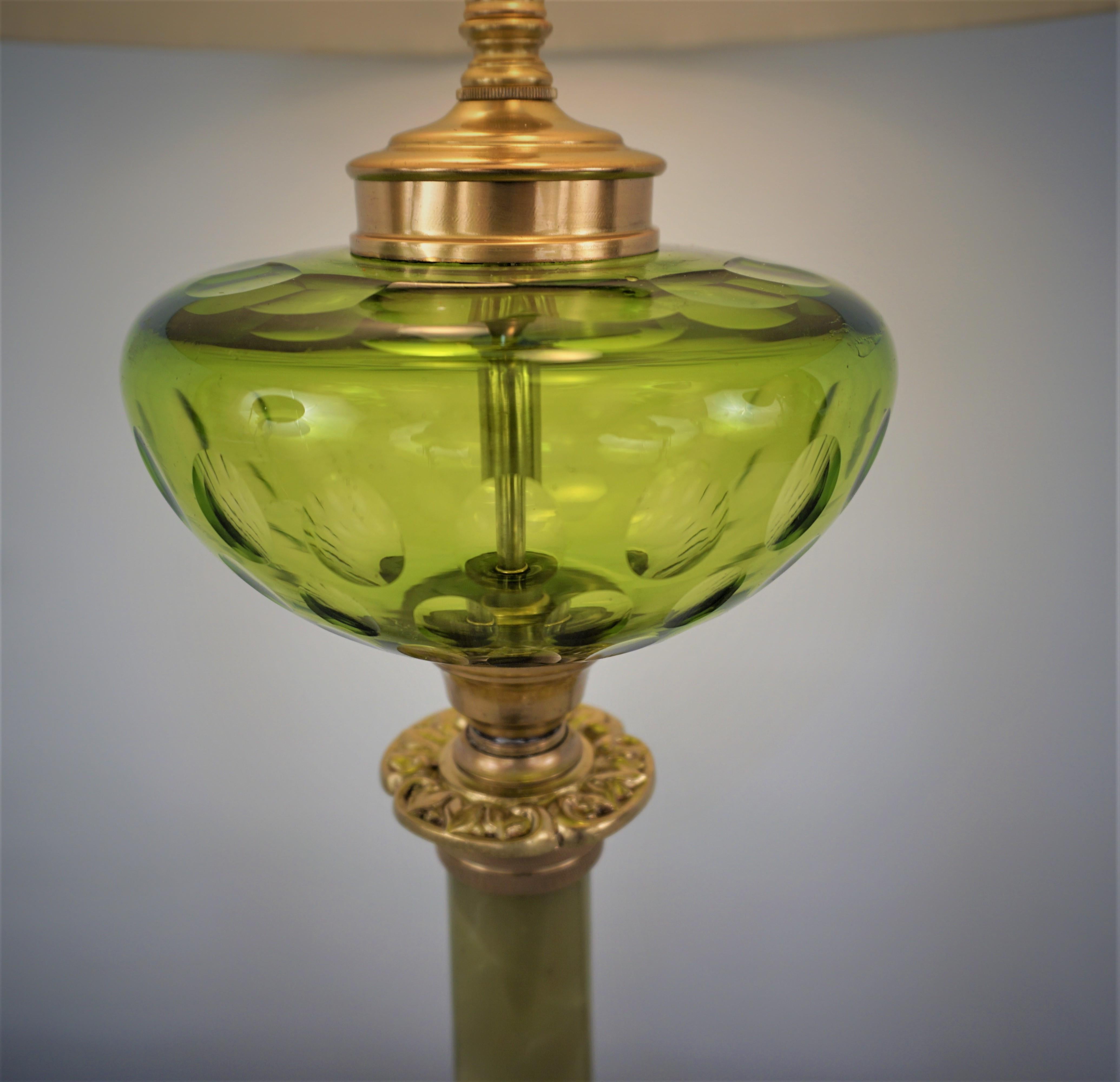 19th Century Electrified Bronze and Glass Oil Lamp 2
