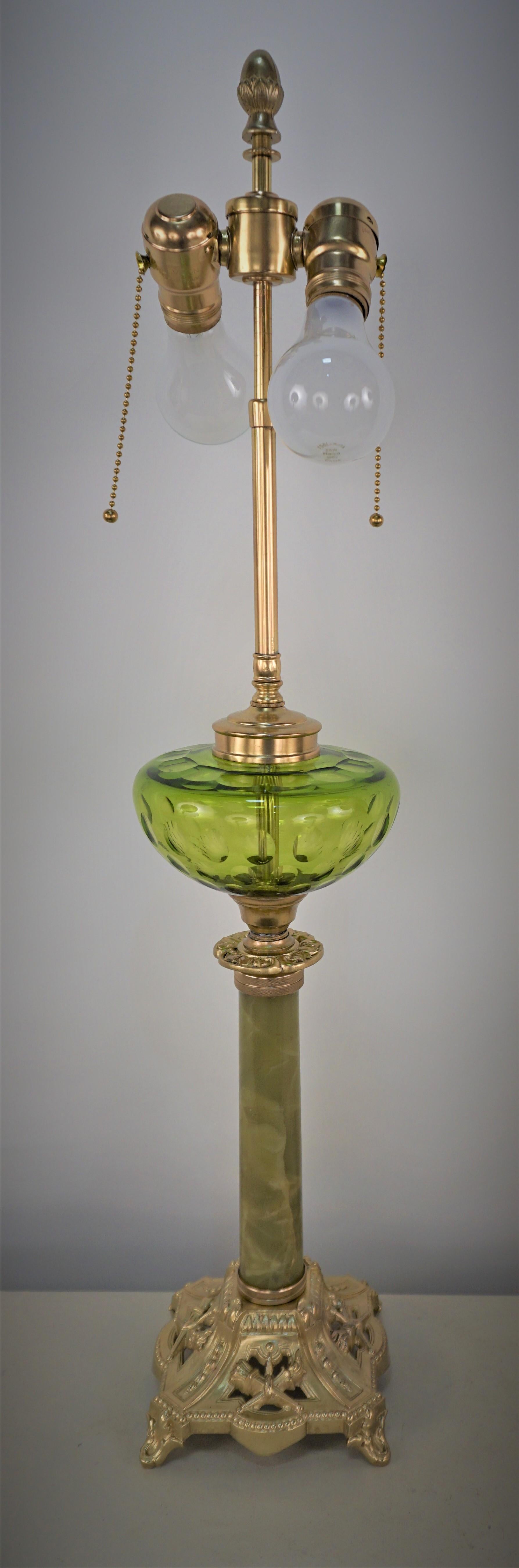 19th Century Electrified Bronze and Glass Oil Lamp 3